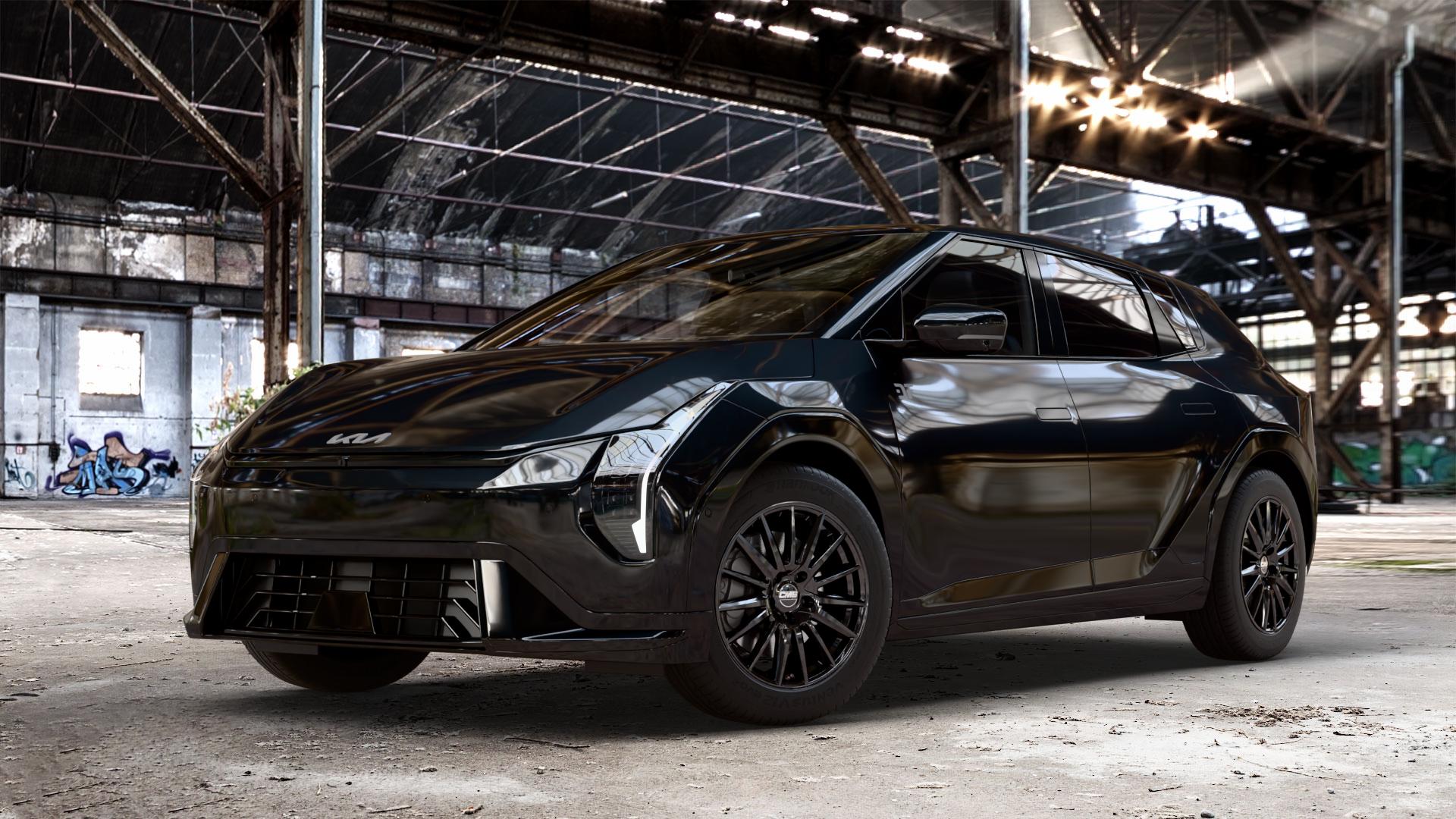 CMS C23 Complete Black Gloss Felge mit Reifen schwarz in 17Zoll Winterfelge Alufelge auf schwarzem Kia EV4 Typ SZ1E 0,0l 50kW (68 PS) ⬇️ mit 15mm Tieferlegung ⬇️ Old Industrial Hall_max_4400mm_2024 Frontansicht_1