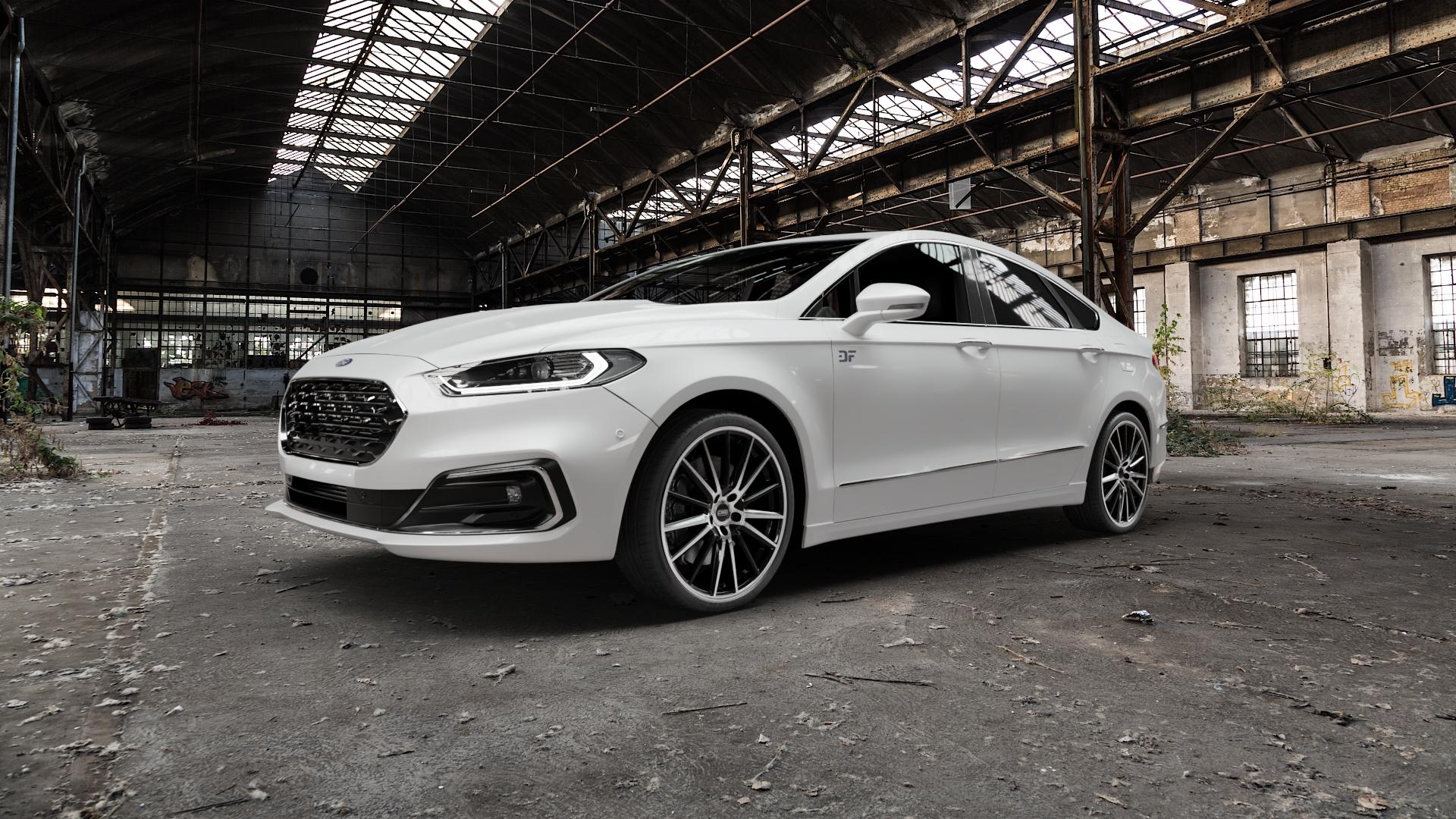 CMS C23 Diamond Black Gloss Felge mit Reifen silber schwarz in 20Zoll Winterfelge Alufelge auf weissem Ford Mondeo V Limousine Typ BA7 Facelift ⬇️ mit 15mm Tieferlegung ⬇️ Old Industrial Hall_max5000mm_2022 Frontansicht_1