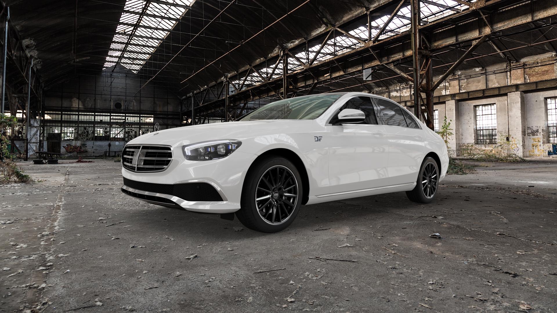 CMS C23 Diamond Rim Black Felge mit Reifen silber schwarz in 18Zoll Winterfelge Alufelge auf weissem Mercedes E-Klasse Typ W213 Limousine Facelift ⬇️ mit 15mm Tieferlegung ⬇️ Old Industrial Hall_max5000mm_2022 Frontansicht_1