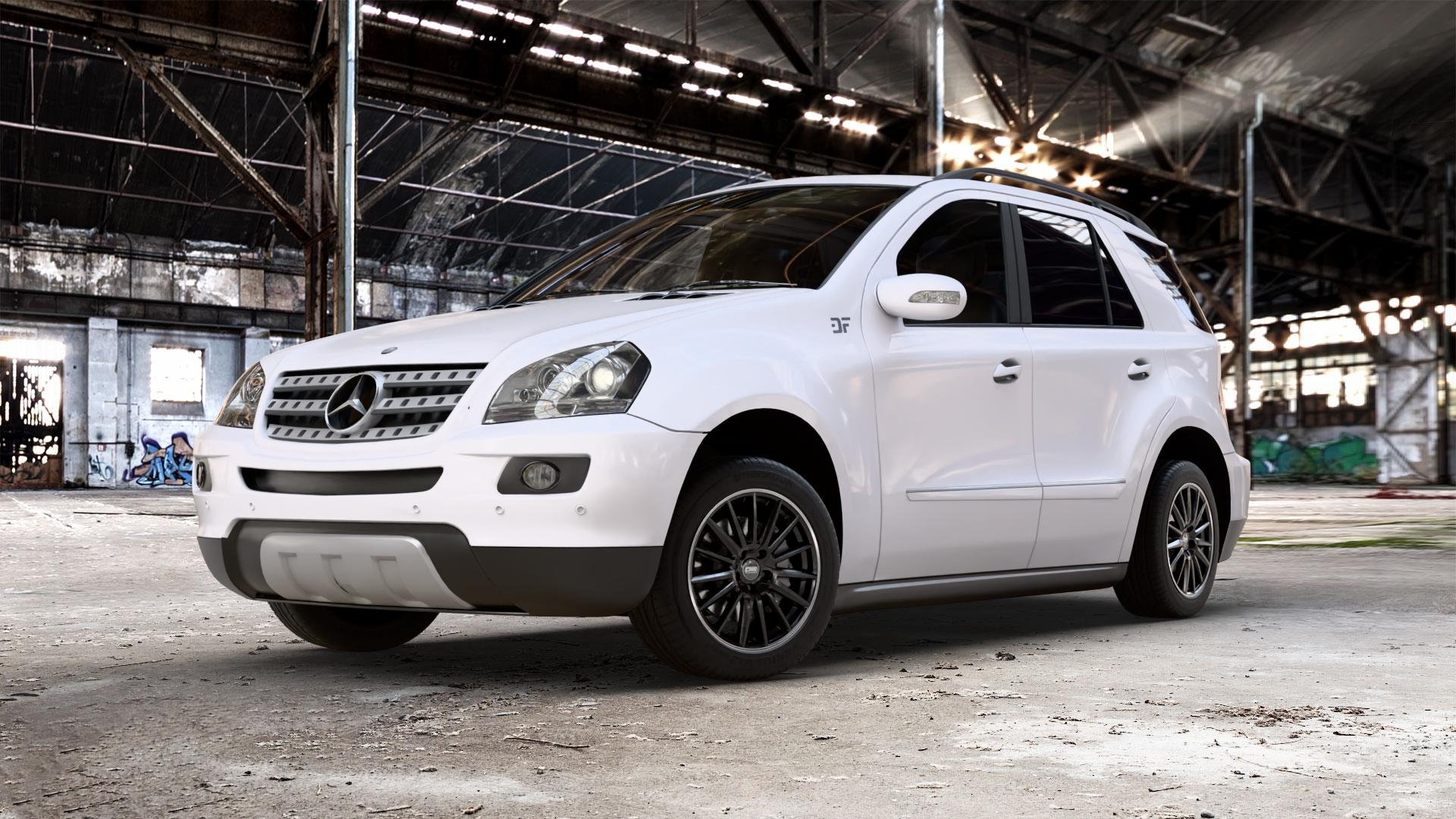 CMS C23 Diamond Rim Black Felge mit Reifen silber schwarz in 18Zoll Winterfelge Alufelge auf weissem Mercedes M-Klasse Typ W164 ⬇️ mit 15mm Tieferlegung ⬇️ Old Industrial Hall_max_5300mm_2024 Frontansicht_1