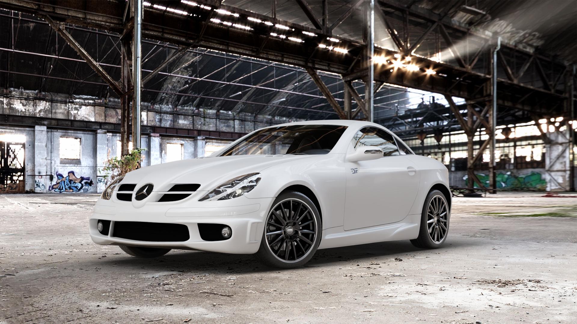 CMS C23 Diamond Rim Black Felge mit Reifen silber schwarz in 18Zoll Winterfelge Alufelge auf weissem Mercedes SLK Typ R171 ⬇️ mit 15mm Tieferlegung ⬇️ Old Industrial Hall_max_5300mm_2024 Frontansicht_1