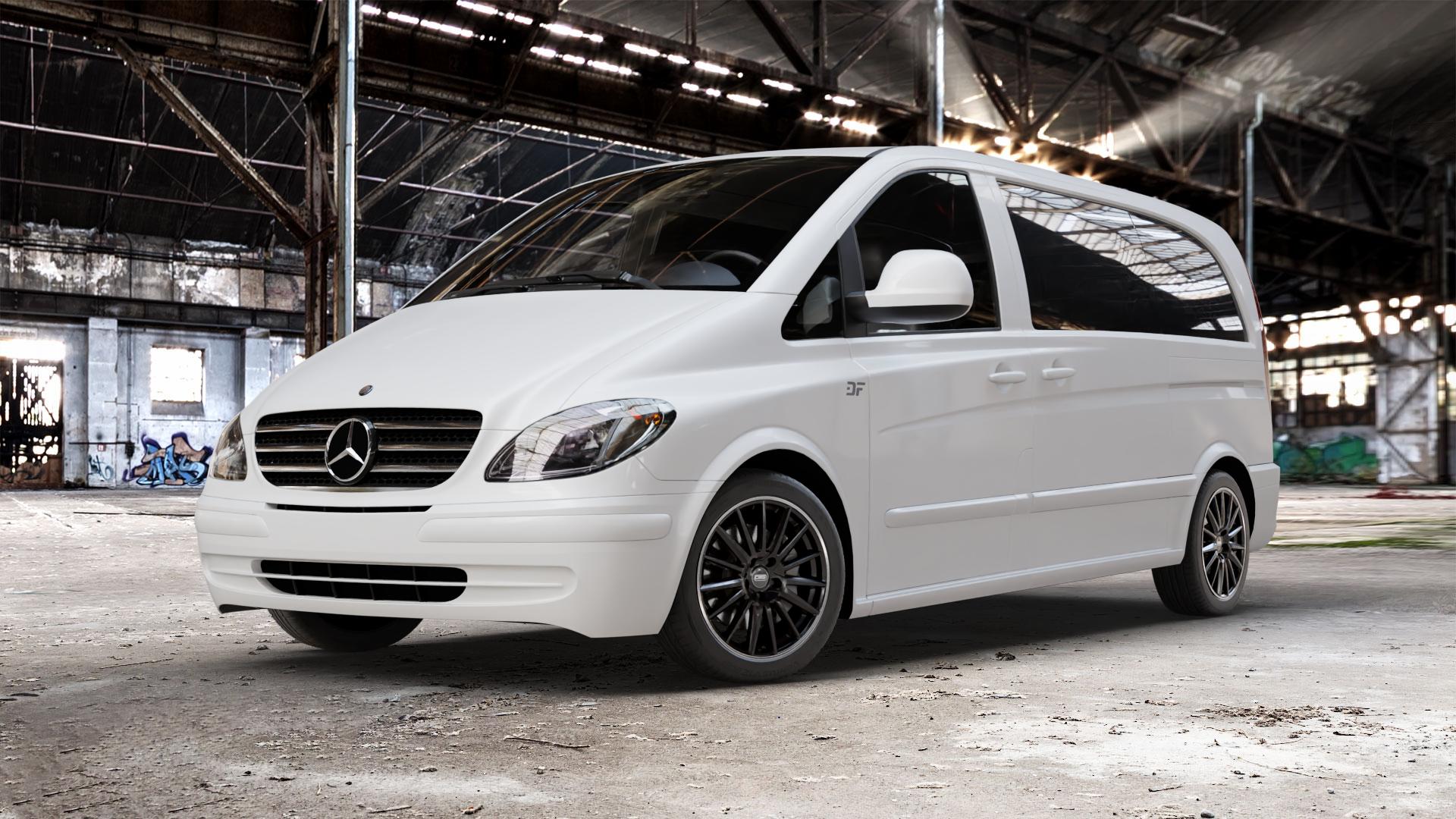 CMS C23 Diamond Rim Black Felge mit Reifen silber schwarz in 18Zoll Winterfelge Alufelge auf weissem Mercedes Vito Bus Typ W639 Viano ⬇️ mit 15mm Tieferlegung ⬇️ Old Industrial Hall_max_5300mm_2024 Frontansicht_1