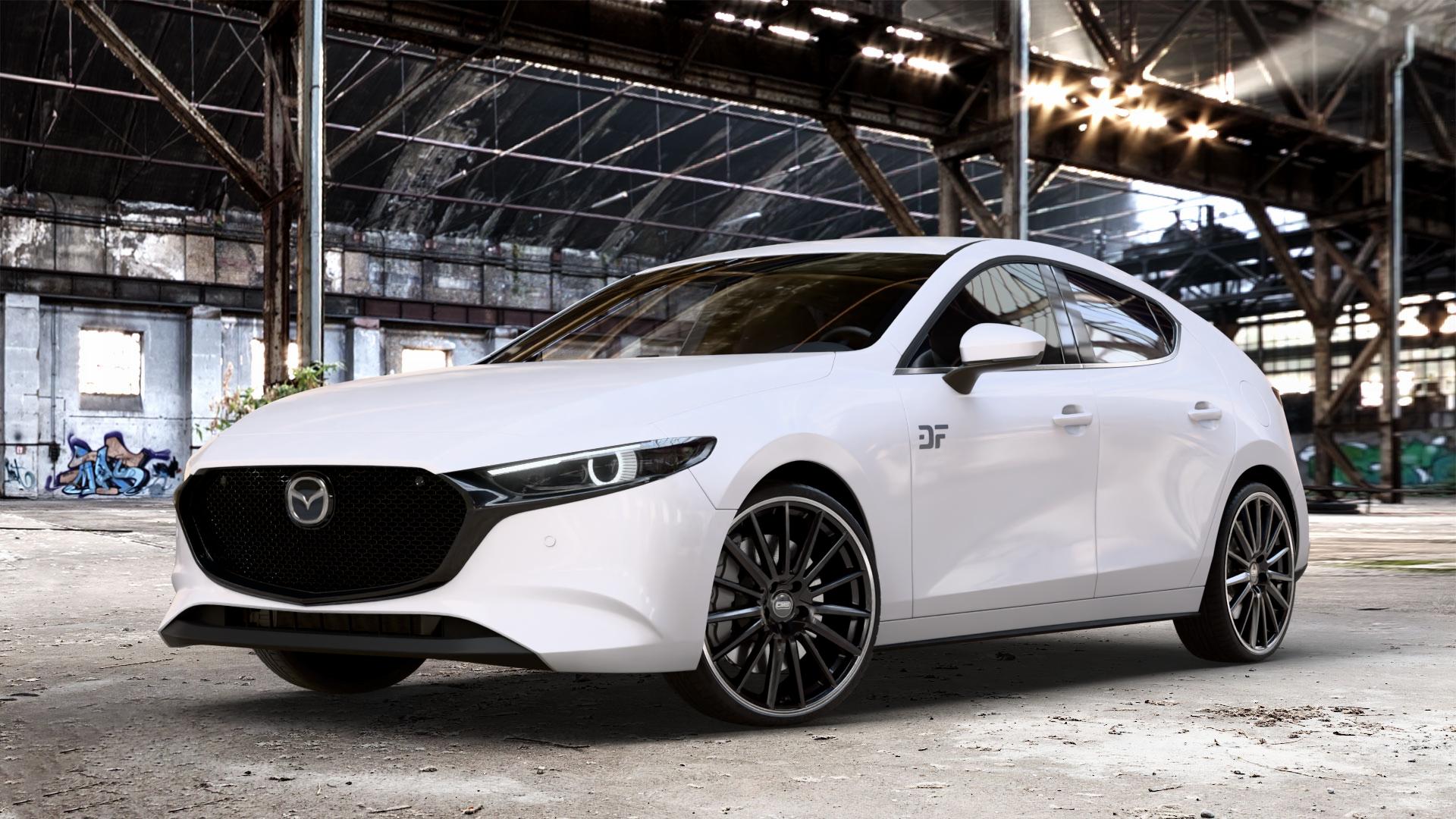 CMS C23 Diamond Rim Black Felge mit Reifen silber schwarz in 20Zoll Winterfelge Alufelge auf weissem Mazda 3 (19-) Fließheck (BP) (BPE) ⬇️ mit 15mm Tieferlegung ⬇️ Old Industrial Hall_max_4400mm_2024 Frontansicht_1