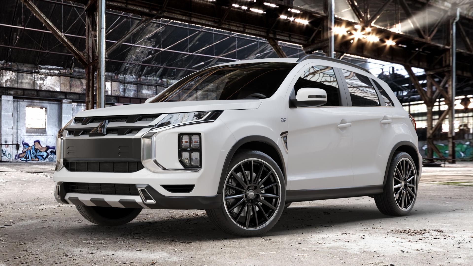 CMS C23 Diamond Rim Black Felge mit Reifen silber schwarz in 20Zoll Winterfelge Alufelge auf weissem Mitsubishi ASX Typ GA0 Facelift 19-> ⬇️ mit 15mm Tieferlegung ⬇️ Old Industrial Hall_max_4400mm_2024 Frontansicht_1