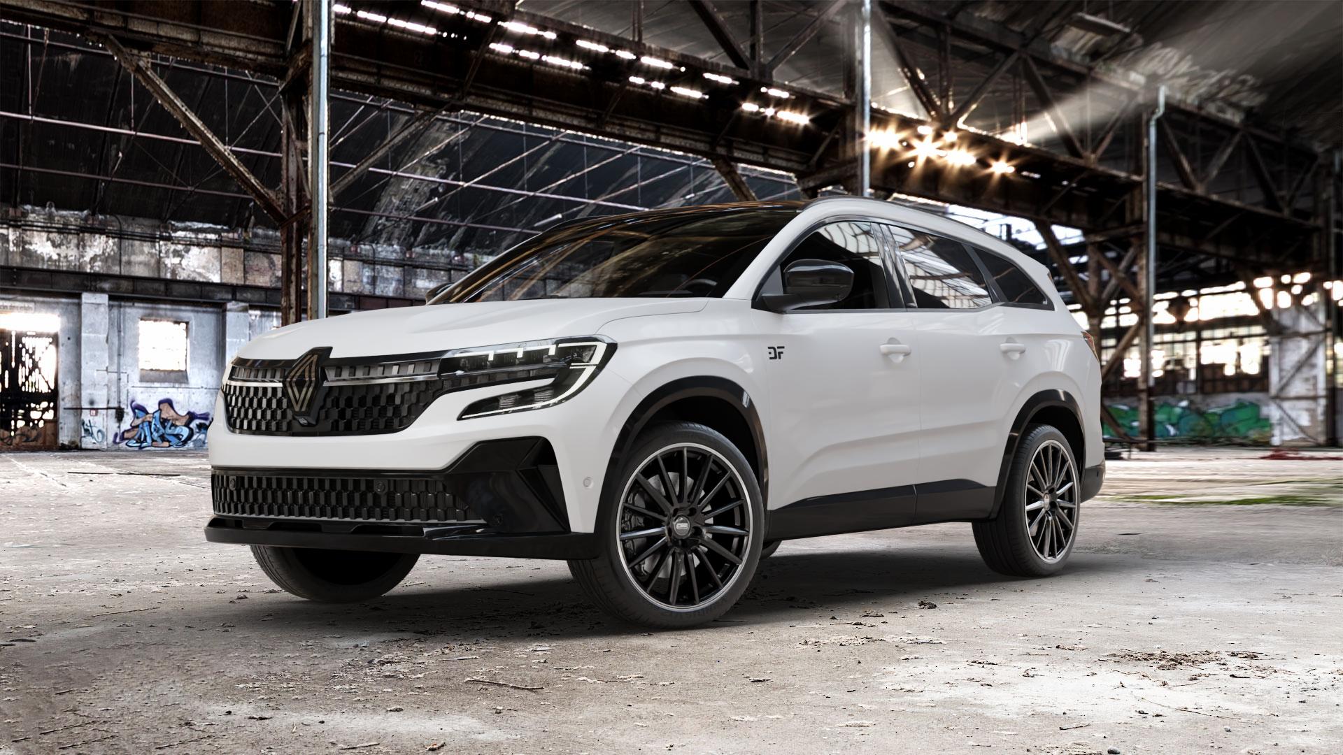 CMS C23 Diamond Rim Black Felge mit Reifen silber schwarz in 20Zoll Winterfelge Alufelge auf weissem Renault Espace VI Typ RHN ⬇️ mit 15mm Tieferlegung ⬇️ Old Industrial Hall_max_5300mm_2024 Frontansicht_1