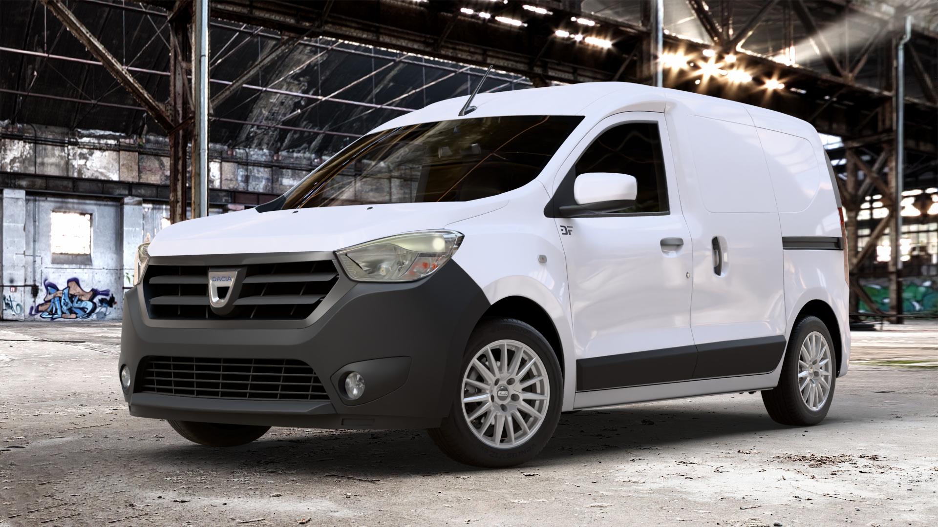 CMS C23 Racing Silver Felge mit Reifen silber in 15Zoll Winterfelge Alufelge auf weissem Dacia Dokker Express Typ SD 1,2l 16V 84kW (114 PS) 1,5l dCi 55kW (75 66kW (90 1,6l MPI 61kW (83 LPG ⬇️ mit 15mm Tieferlegung ⬇️ Old Industrial Hall_max_4400mm_2024 Frontansicht_1