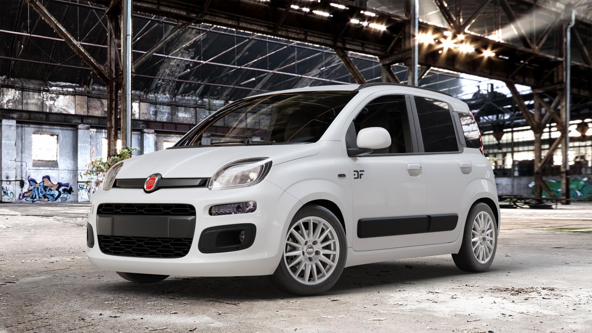 CMS C23 Racing Silver Felge mit Reifen silber in 15Zoll Winterfelge Alufelge auf weissem Fiat Panda Typ 312 4x4 ⬇️ mit 15mm Tieferlegung ⬇️ Old Industrial Hall_max_4400mm_2024 Frontansicht_1