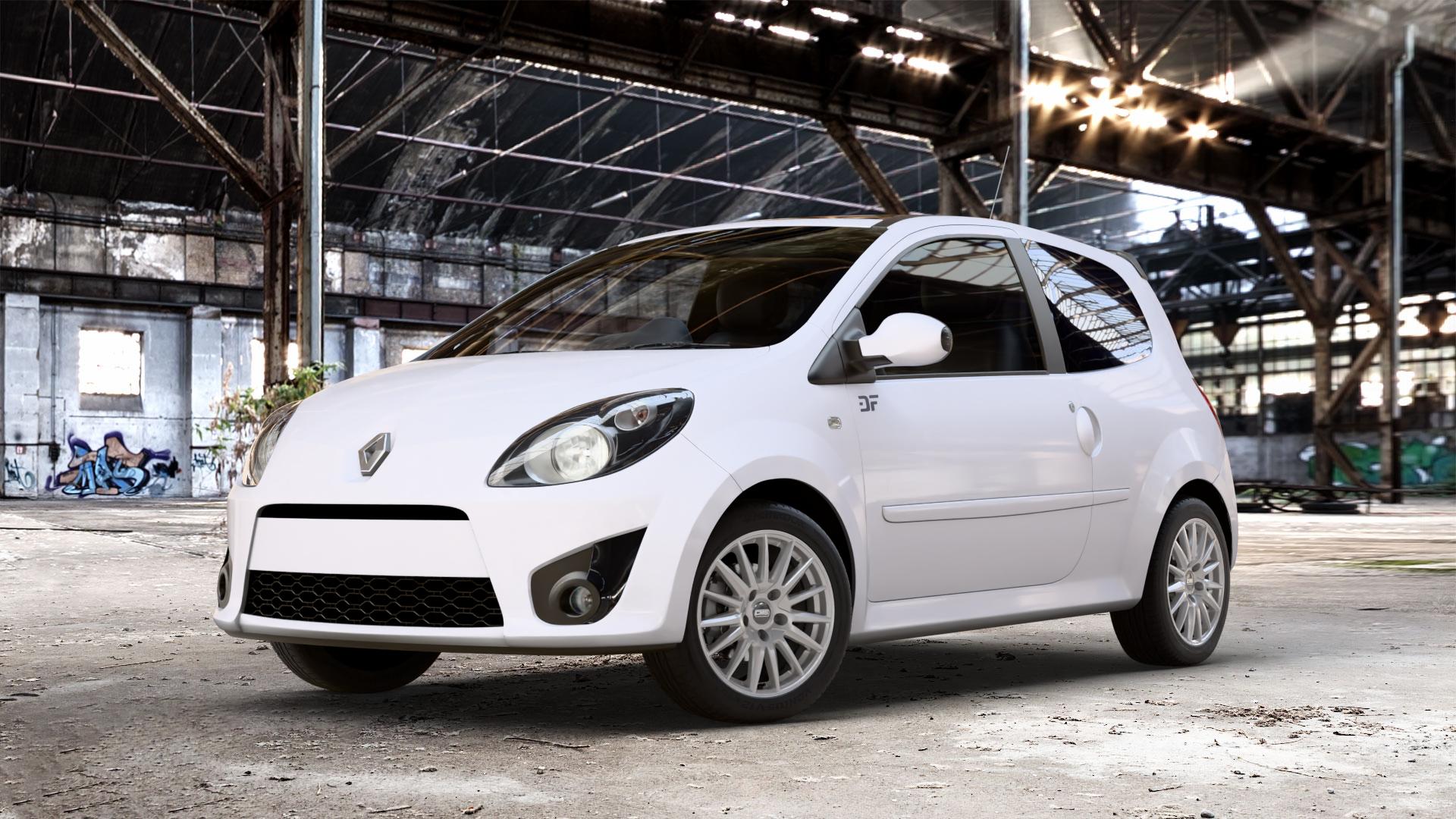 CMS C23 Racing Silver Felge mit Reifen silber in 15Zoll Winterfelge Alufelge auf weissem Renault Twingo II Typ CNO 1,2l 43kW (58 PS) 16V 56kW (76 Turbo 74kW (101 1,5l dCi 47kW (64 1,6l RS 98kW (133 55kW (75 62kW (84 63kW (86 ⬇️ mit 15mm Tieferlegung ⬇️ Old Industrial Hall_max_4400mm_2024 Frontansicht_1