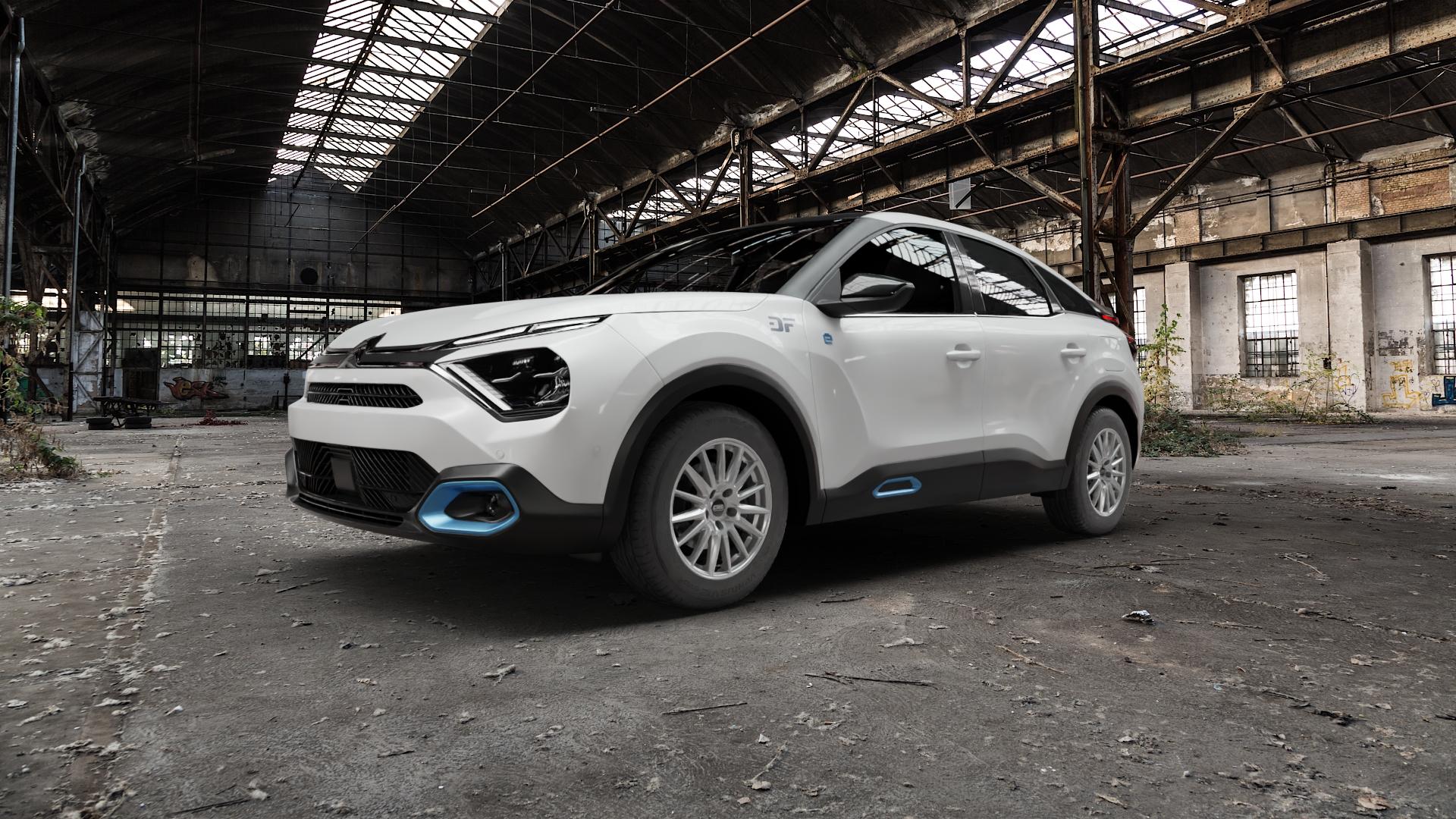CMS C23 Racing Silver Felge mit Reifen silber in 16Zoll Winterfelge Alufelge auf weissem Citroen C4 Typ B 0,0l e-C4 57kW (77 PS) ⬇️ mit 15mm Tieferlegung ⬇️ Old Industrial Hall_max5000mm_2022 Frontansicht_1