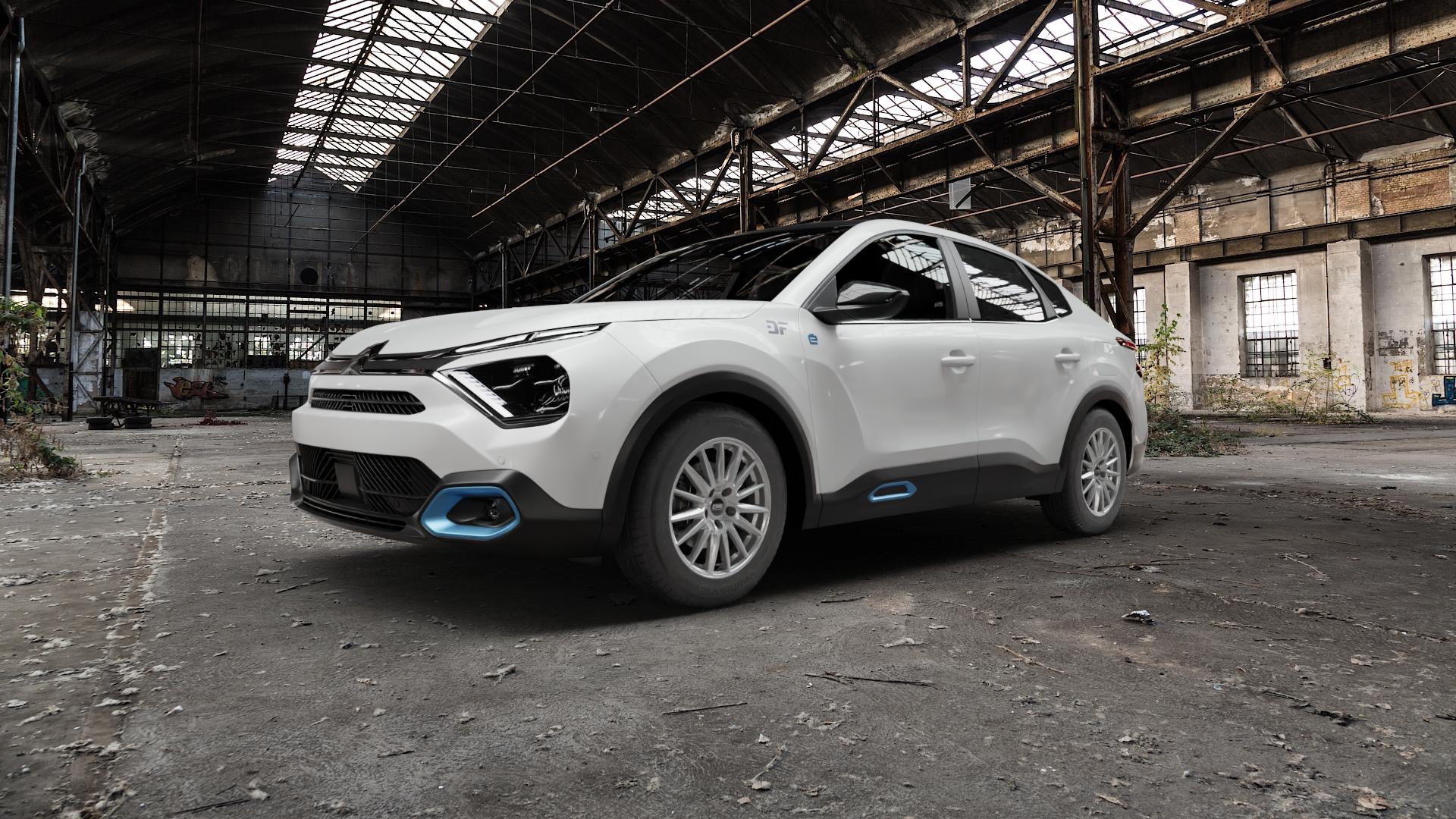CMS C23 Racing Silver Felge mit Reifen silber in 16Zoll Winterfelge Alufelge auf weissem Citroen C4 X Typ B 0,0l e-C4 57kW (77 PS) ⬇️ mit 15mm Tieferlegung ⬇️ Old Industrial Hall_max5000mm_2022 Frontansicht_1