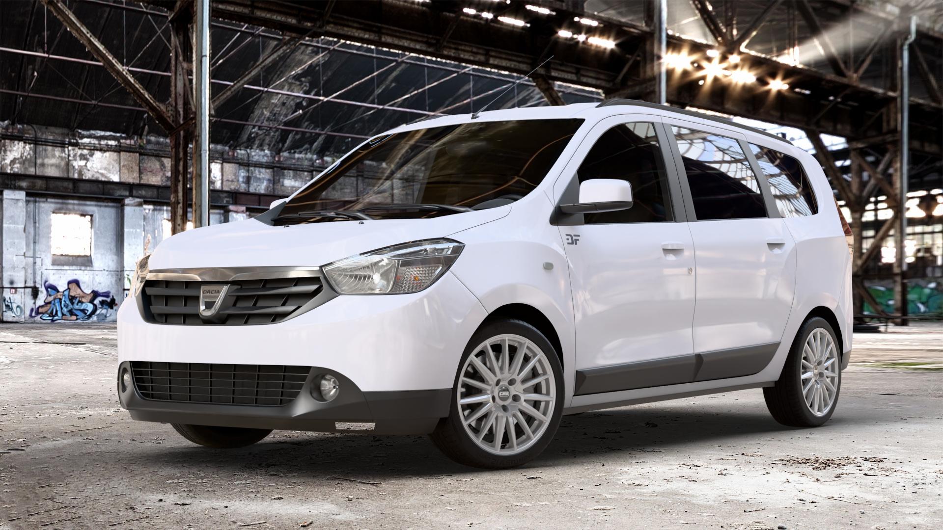 CMS C23 Racing Silver Felge mit Reifen silber in 17Zoll Winterfelge Alufelge auf weissem Dacia Lodgy Typ SD 1,6l MPI 61kW (83 PS) 1,2l TCe 85kW (116 1,5l dCi 66kW (90 79kW (107 80kW (109 75kW (102 LPG ⬇️ mit 15mm Tieferlegung ⬇️ Old Industrial Hall_max_4400mm_2024 Frontansicht_1