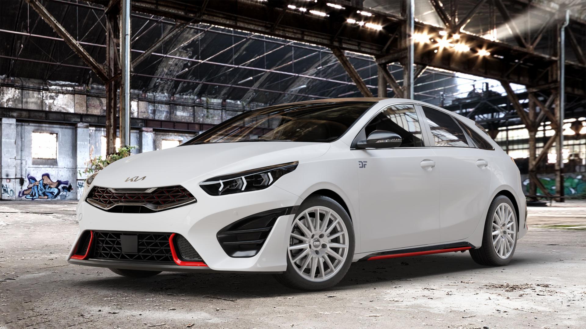 CMS C23 Racing Silver Felge mit Reifen silber in 17Zoll Winterfelge Alufelge auf weissem Kia ProCeed Typ CD Facelift Pro Cee d ⬇️ mit 15mm Tieferlegung ⬇️ Old Industrial Hall_max_4400mm_2024 Frontansicht_1