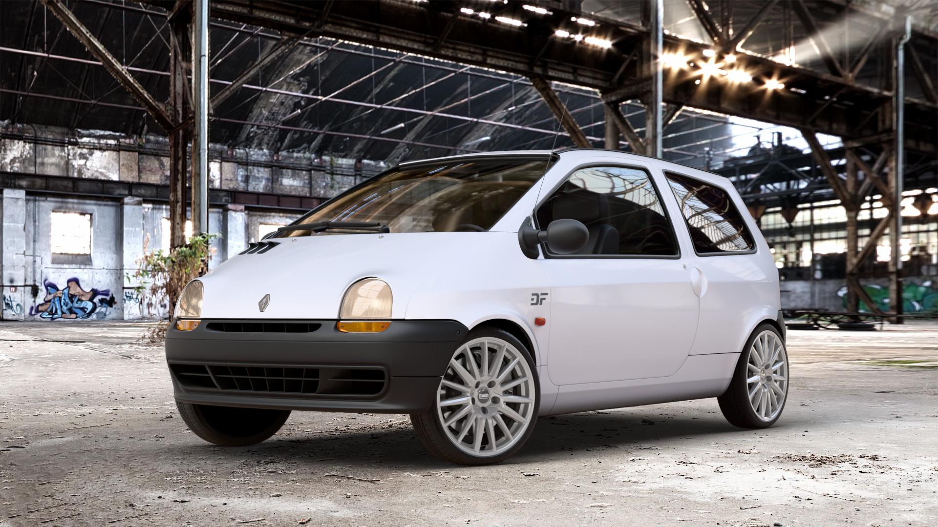 CMS C23 Racing Silver Felge mit Reifen silber in 17Zoll Winterfelge Alufelge auf weissen Renault Twingo I Typ C06 ⬇️ mit 15mm Tieferlegung ⬇️ Old Industrial Hall_max_4400mm_2024 Frontansicht_1