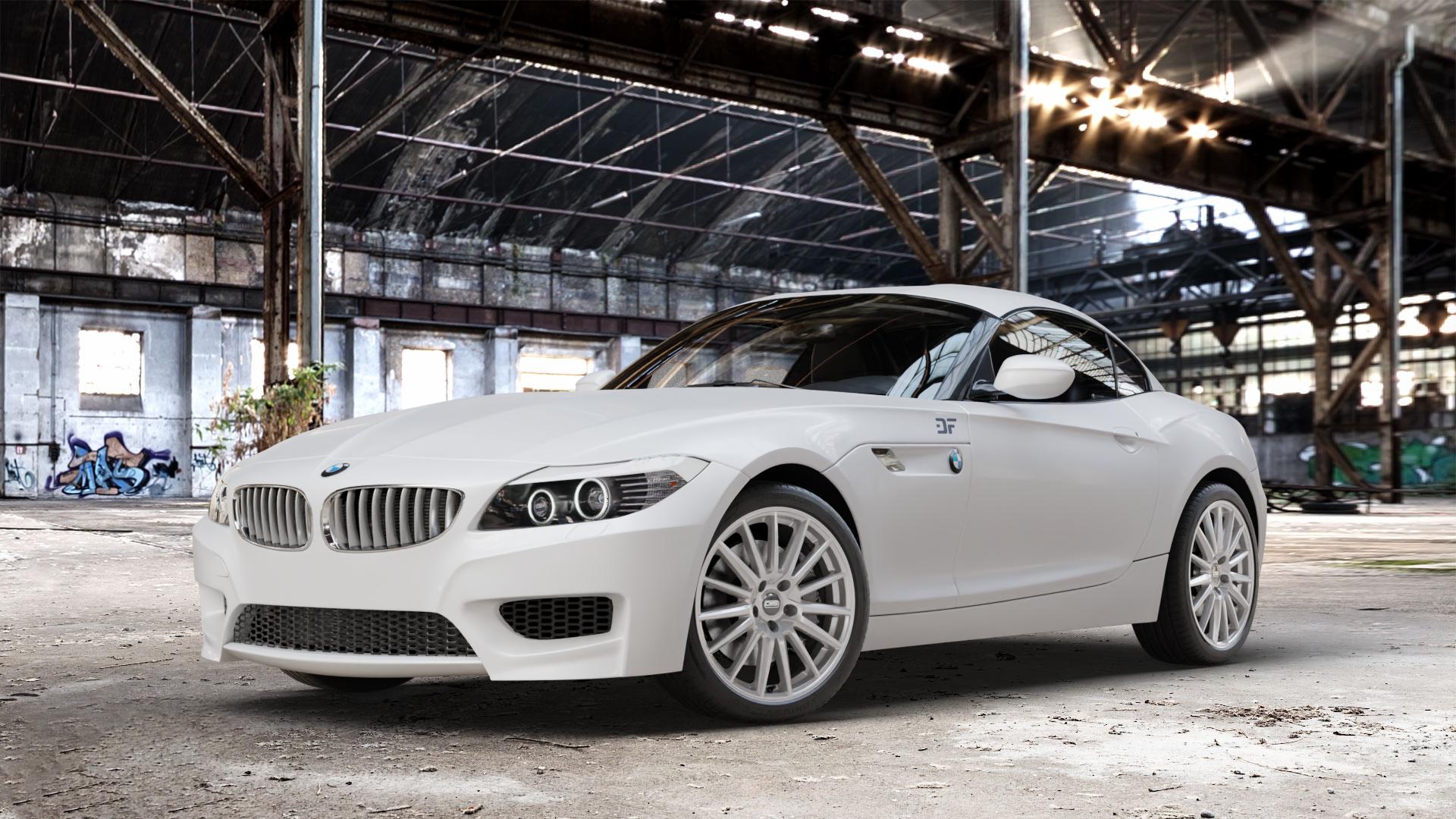 CMS C23 Racing Silver Felge mit Reifen silber in 18Zoll Winterfelge Alufelge auf weissem BMW Z4 Roadster Typ E89 (Z89, ZR) ⬇️ mit 15mm Tieferlegung ⬇️ Old Industrial Hall_max_4400mm_2024 Frontansicht_1