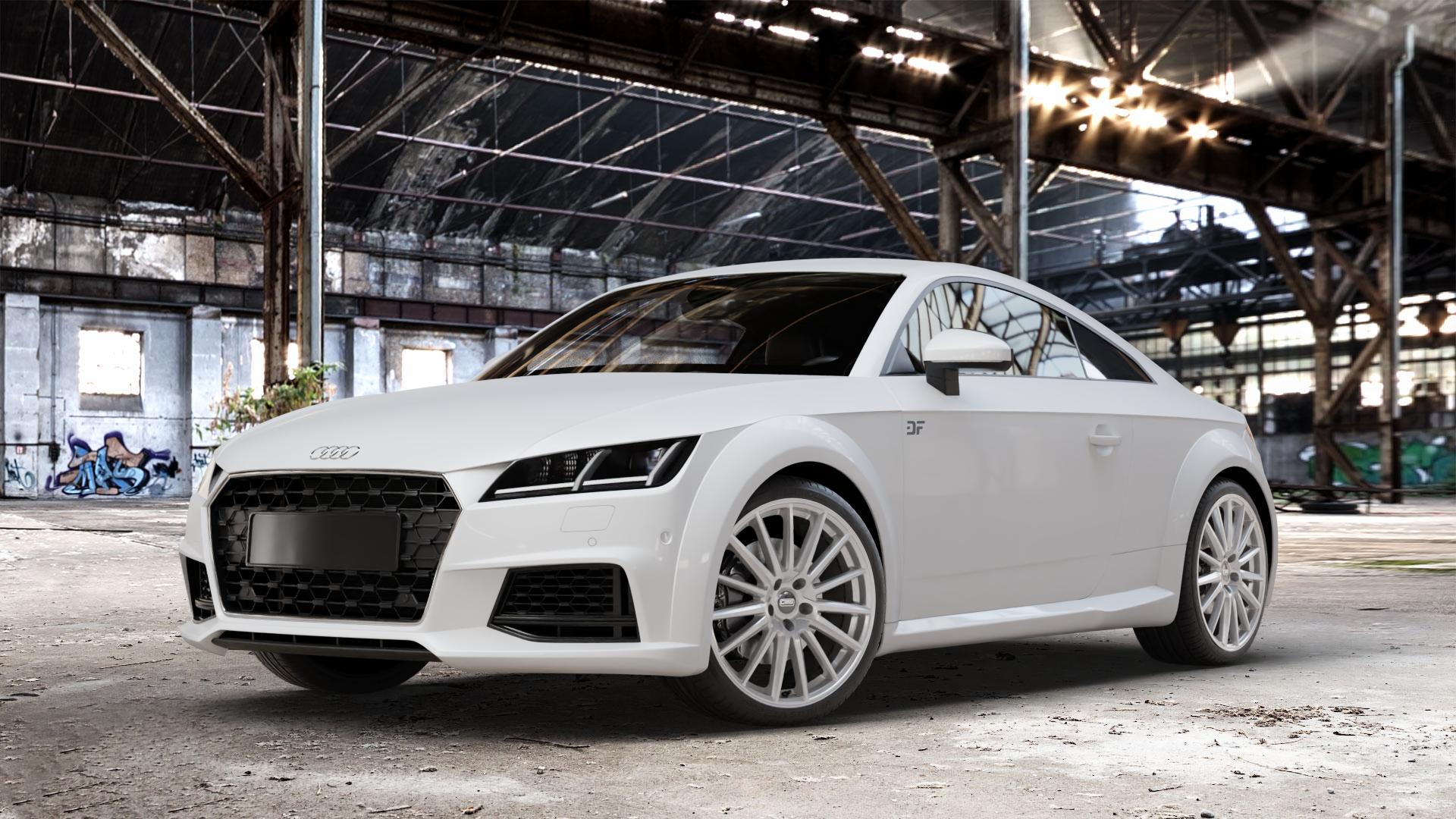CMS C23 Racing Silver Felge mit Reifen silber in 19Zoll Winterfelge Alufelge auf weissem Audi TT III Typ 8S Facelift (Coupé) (Roadster) ⬇️ mit 15mm Tieferlegung ⬇️ Old Industrial Hall_max_4400mm_2024 Frontansicht_1