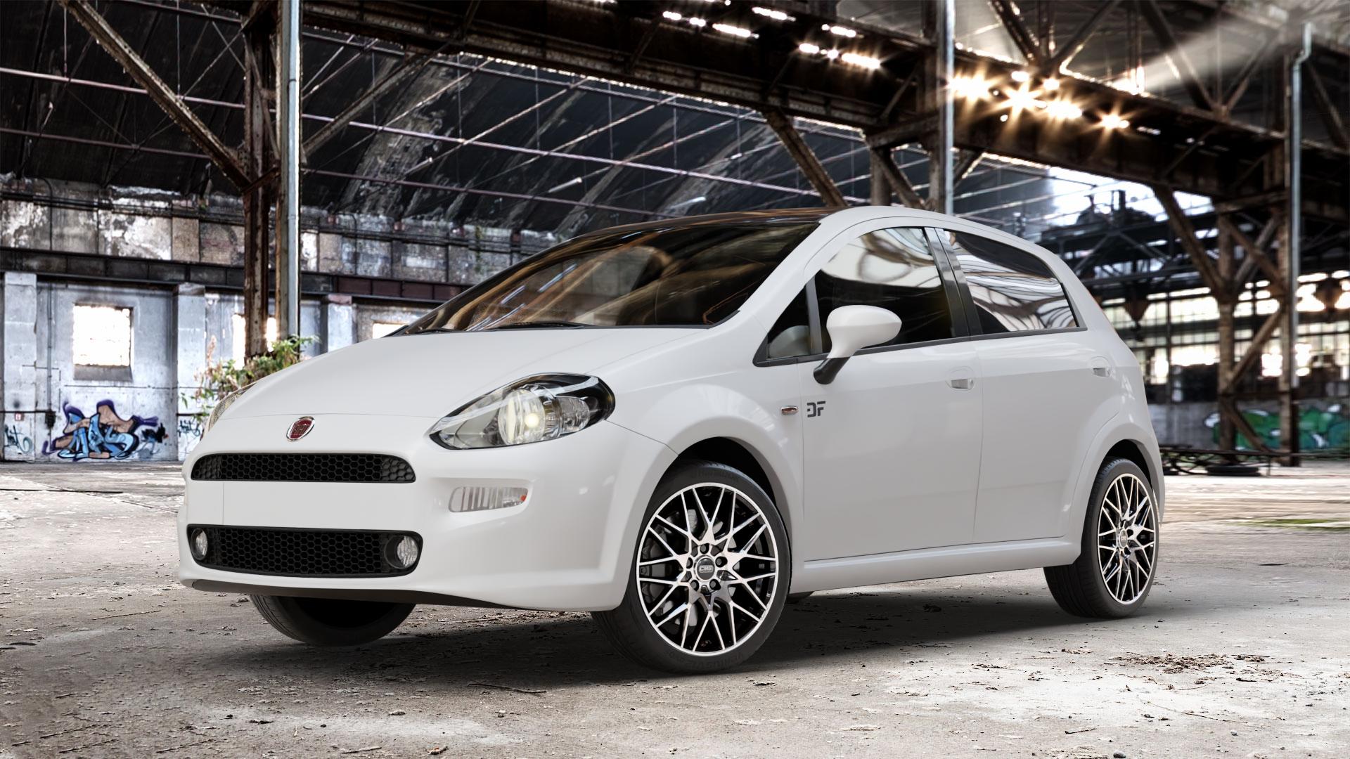 CMS C25 Diamond Black Gloss Felge mit Reifen silber schwarz in 17Zoll Winterfelge Alufelge auf weissem Fiat Punto / Grande Typ 199 (12->) ⬇️ mit 15mm Tieferlegung ⬇️ Old Industrial Hall_max_4400mm_2024 Frontansicht_1