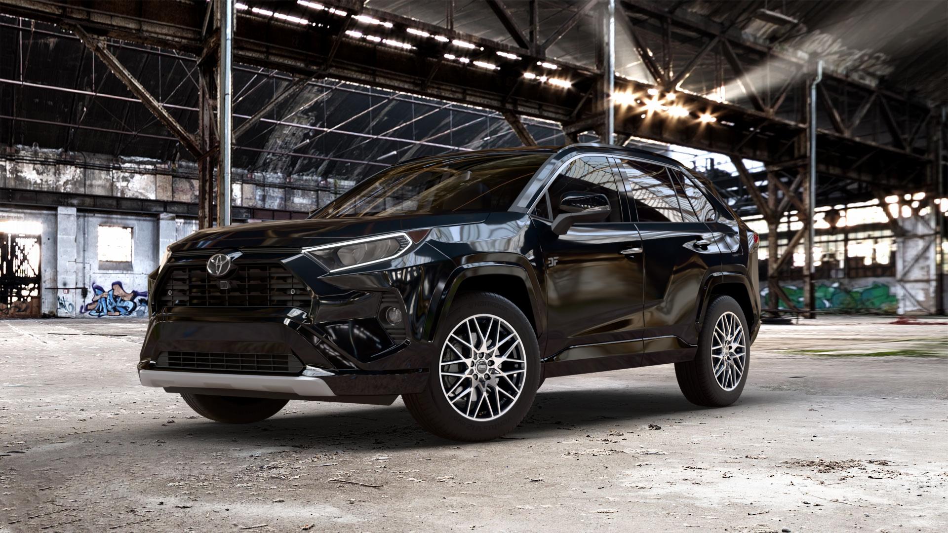 CMS C25 Diamond Black Gloss Felge mit Reifen silber schwarz in 18Zoll Winterfelge Alufelge auf metallic schwarzem Toyota RAV 4 V Typ XA5(EU,M) Rav ⬇️ mit 15mm Tieferlegung ⬇️ Old Industrial Hall_max_5300mm_2024 Frontansicht_1