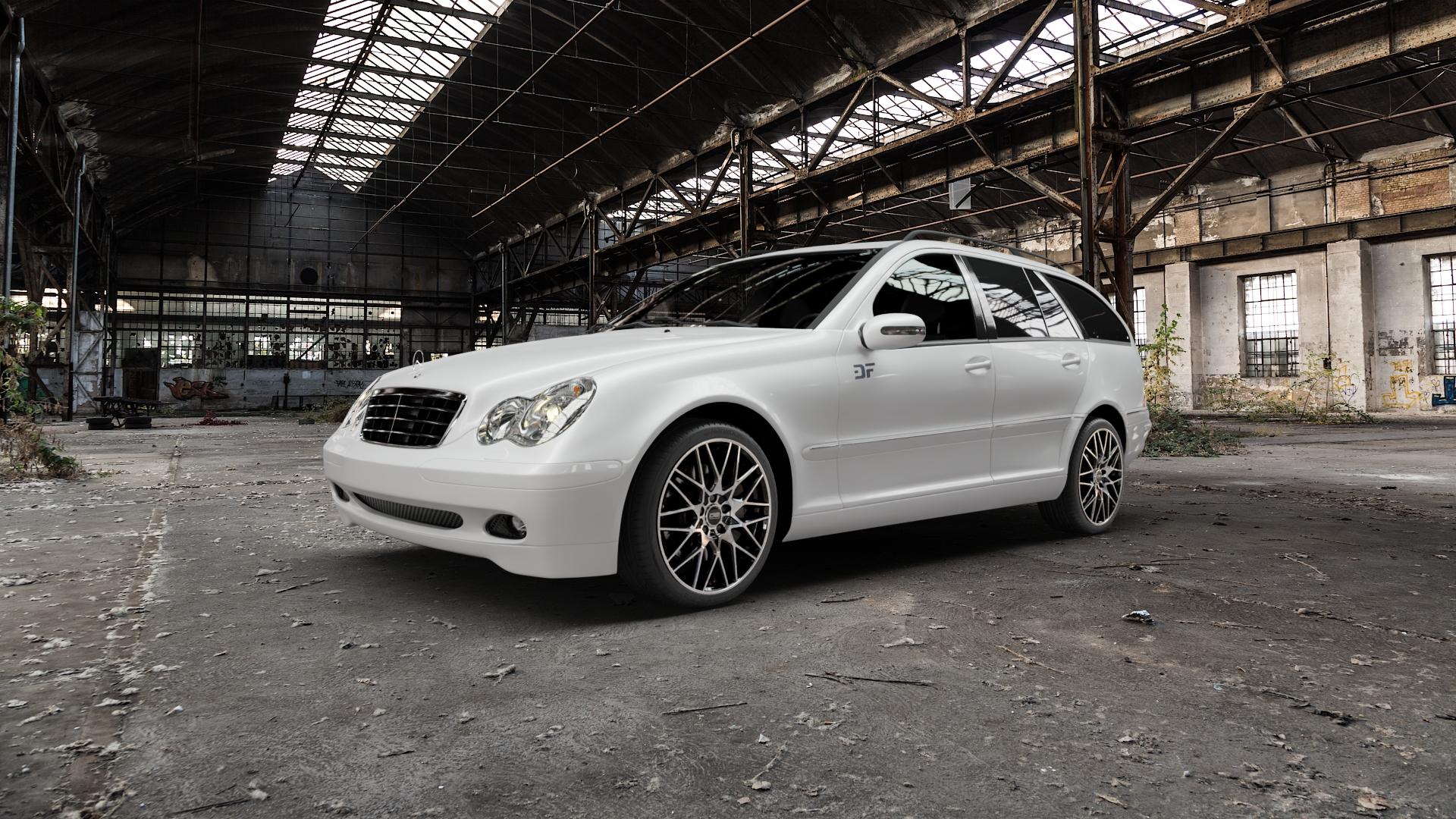 CMS C25 Diamond Black Gloss Felge mit Reifen silber schwarz in 18Zoll Winterfelge Alufelge auf weissem Mercedes C-Klasse Typ S203 Kombi ⬇️ mit 15mm Tieferlegung ⬇️ Old Industrial Hall_max5000mm_2022 Frontansicht_1