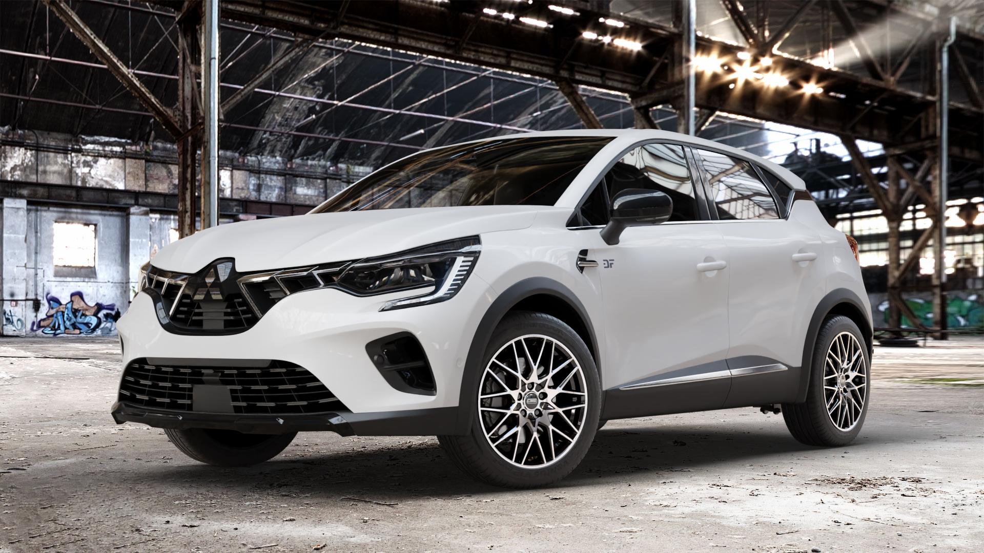 CMS C25 Diamond Black Gloss Felge mit Reifen silber schwarz in 18Zoll Winterfelge Alufelge auf weissem Mitsubishi ASX Typ RJB ⬇️ mit 15mm Tieferlegung ⬇️ Old Industrial Hall_max_4400mm_2024 Frontansicht_1