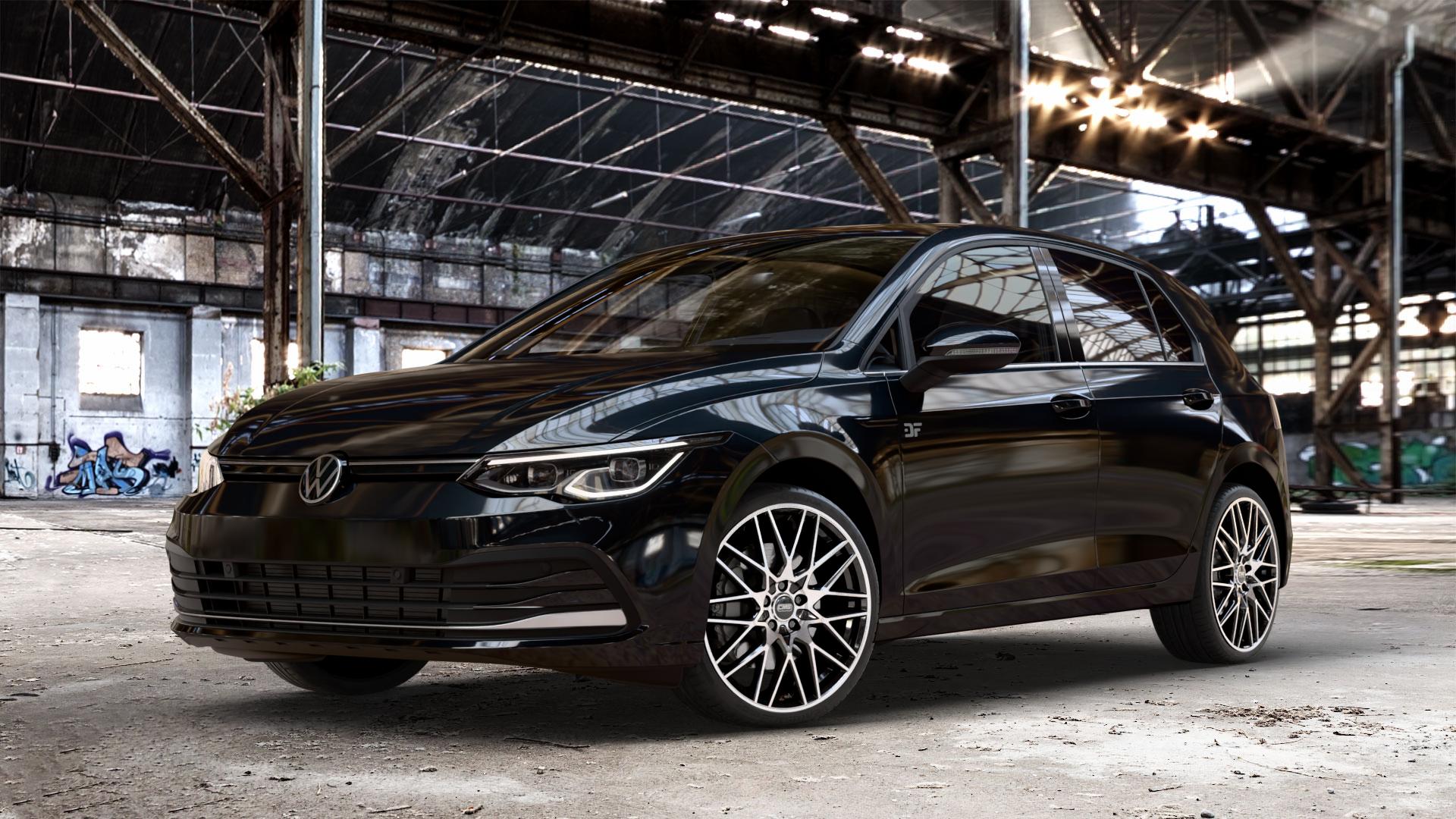 CMS C25 Diamond Black Gloss Felge mit Reifen silber schwarz in 19Zoll Winterfelge Alufelge auf metallic schwarzem Volkswagen (VW) Golf 8 1,5l TSI 96kW (131 PS) 110kW (150 2,0l TDI 85kW (116 Mild-Hybrid 1,0l 81kW (110 66kW (90 1,4l Hybrid TGI 4Motion 140kW (190 ⬇️ mit 15mm Tieferlegung ⬇️ Old Industrial Hall_max_4400mm_2024 Frontansicht_1