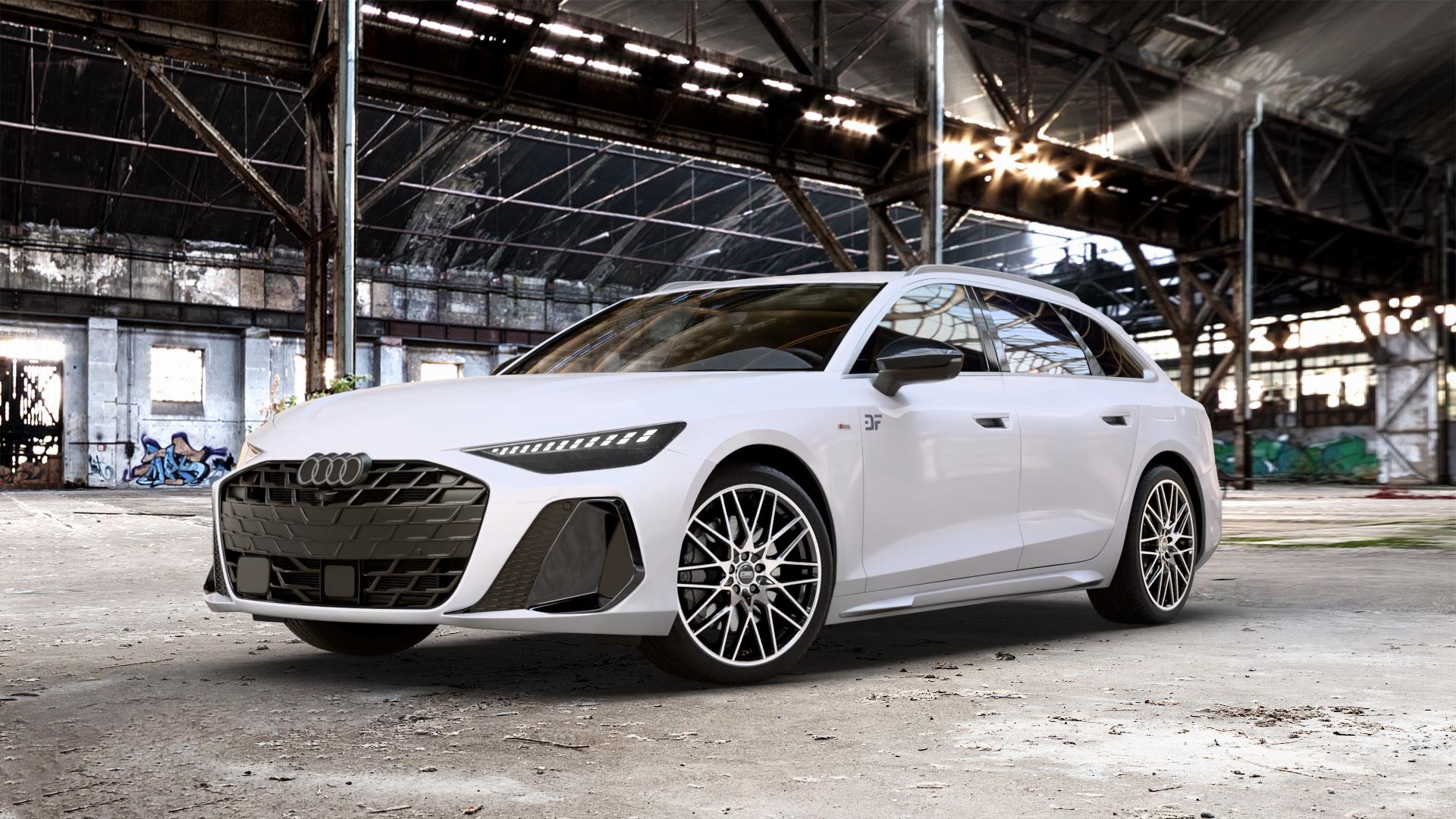 CMS C25 Diamond Black Gloss Felge mit Reifen silber schwarz in 20Zoll Winterfelge Alufelge auf weissem Audi A6 Typ F2/C9 (Avant) ⬇️ mit 15mm Tieferlegung ⬇️ Old Industrial Hall_max_5300mm_2024 Frontansicht_1