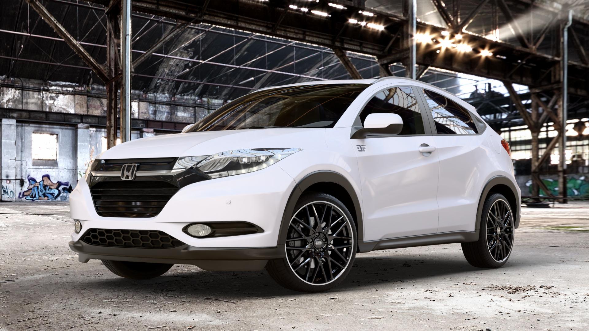 CMS C25 Diamond Rim Black Felge mit Reifen grau schwarz in 19Zoll Winterfelge Alufelge auf weissem Honda HR-V II (RU) ⬇️ mit 15mm Tieferlegung ⬇️ Old Industrial Hall_max_4400mm_2024 Frontansicht_1