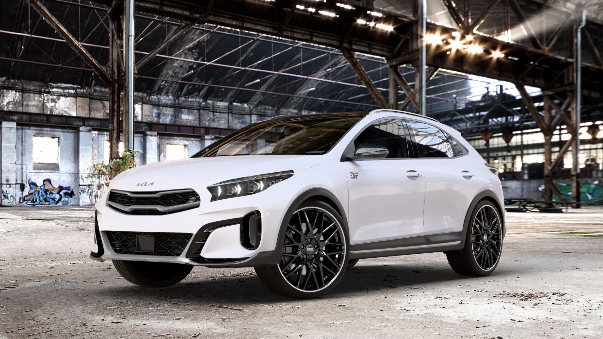 CMS C25 Diamond Rim Black Felge mit Reifen grau schwarz in 19Zoll Winterfelge Alufelge auf weissem Kia XCeed Typ CD Facelift 1,0l T-GDI 88kW (120 PS) 1,5l 118kW Mild-Hybrid (160 1,6l GDI 77kW Hybrid (105 CRDi 100kW (136 150kW (204 103kW (140 ⬇️ mit 15mm Tieferlegung ⬇️ Old Industrial Hall_max_4400mm_2024 Frontansicht_1