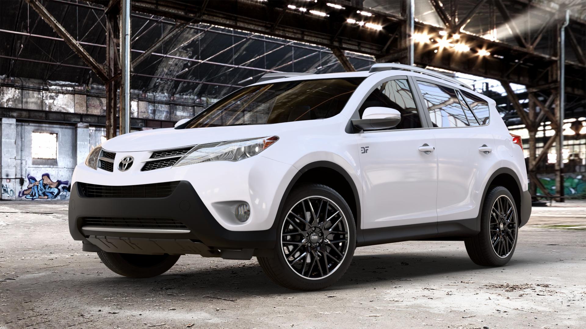 CMS C25 Diamond Rim Black Felge mit Reifen grau schwarz in 19Zoll Winterfelge Alufelge auf weissem Toyota RAV 4 IV Typ XA3(a) Facelift XA3(a), XA4 ⬇️ mit 15mm Tieferlegung ⬇️ Old Industrial Hall_max_4400mm_2024 Frontansicht_1