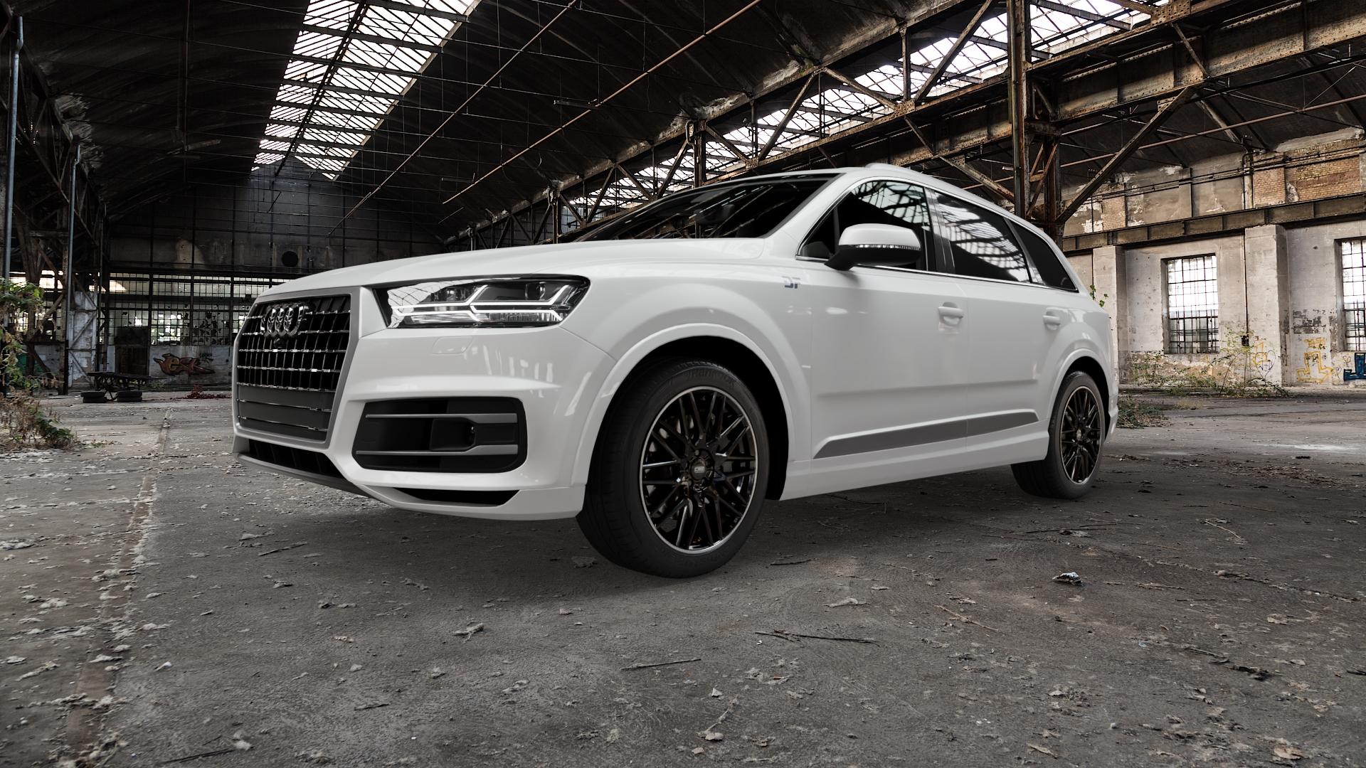 CMS C25 Diamond Rim Black Felge mit Reifen grau schwarz in 20Zoll Winterfelge Alufelge auf weissem Audi Q7 II Typ 4M (4L) ⬇️ mit 15mm Tieferlegung ⬇️ Old Industrial Hall_max5000mm_2022 Frontansicht_1