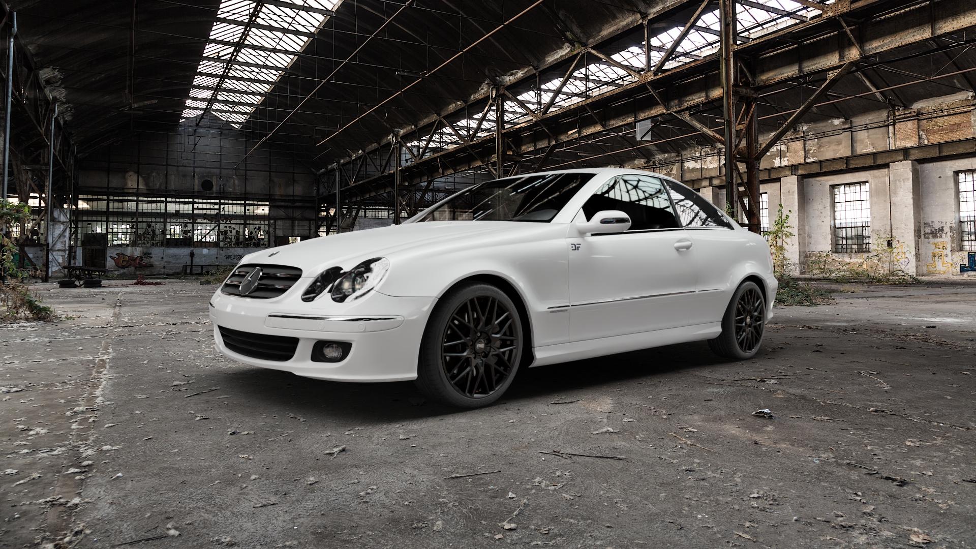 CMS C25 Matt Black Felge mit Reifen schwarz in 18Zoll Winterfelge Alufelge auf weissem Mercedes CLK Typ C209 Coupe ⬇️ mit 15mm Tieferlegung ⬇️ Old Industrial Hall_max5000mm_2022 Frontansicht_1