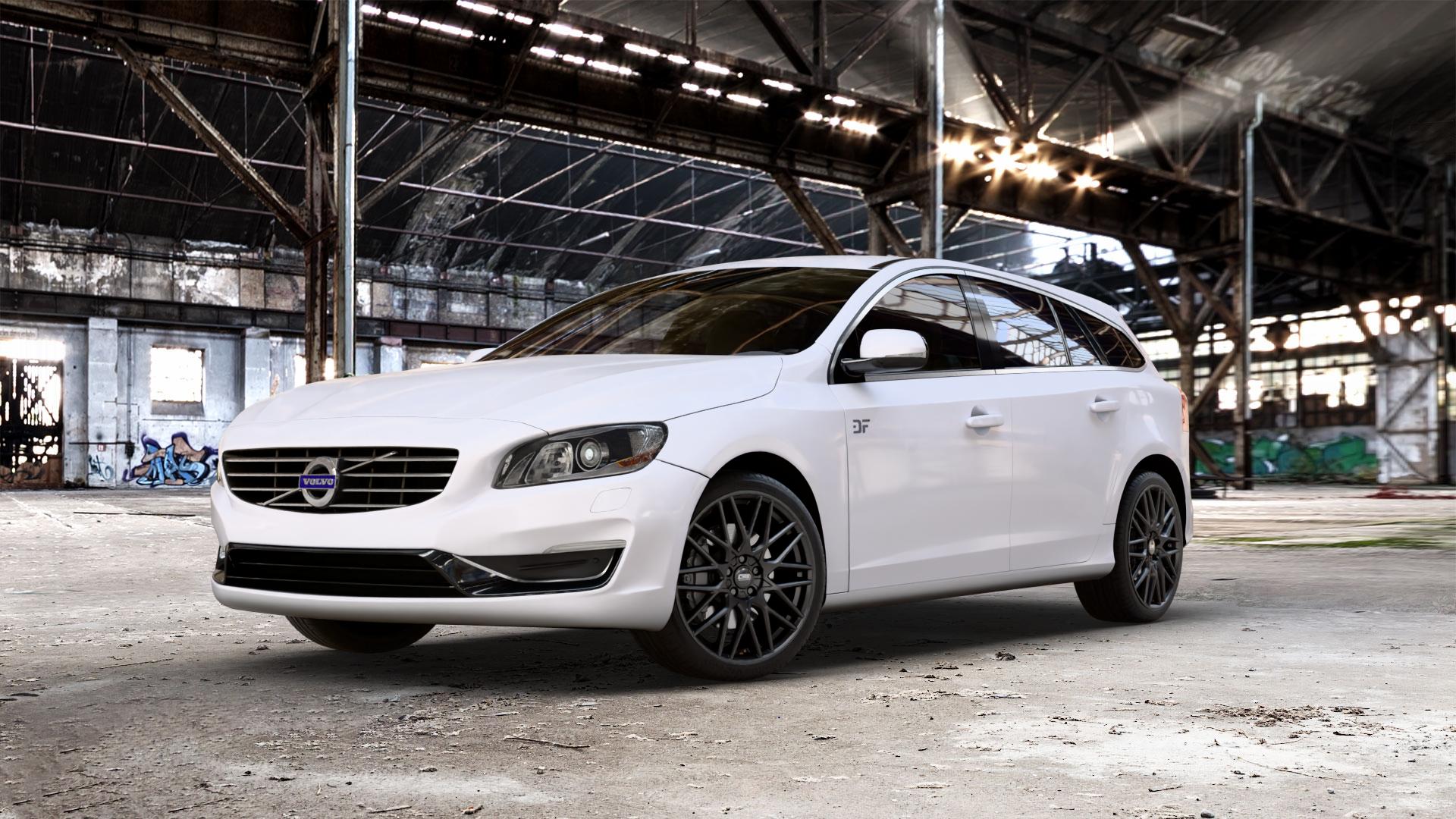 CMS C25 Matt Black Felge mit Reifen schwarz in 19Zoll Winterfelge Alufelge auf weissem Volvo V60 Typ G ⬇️ mit 15mm Tieferlegung ⬇️ Old Industrial Hall_max_5300mm_2024 Frontansicht_1