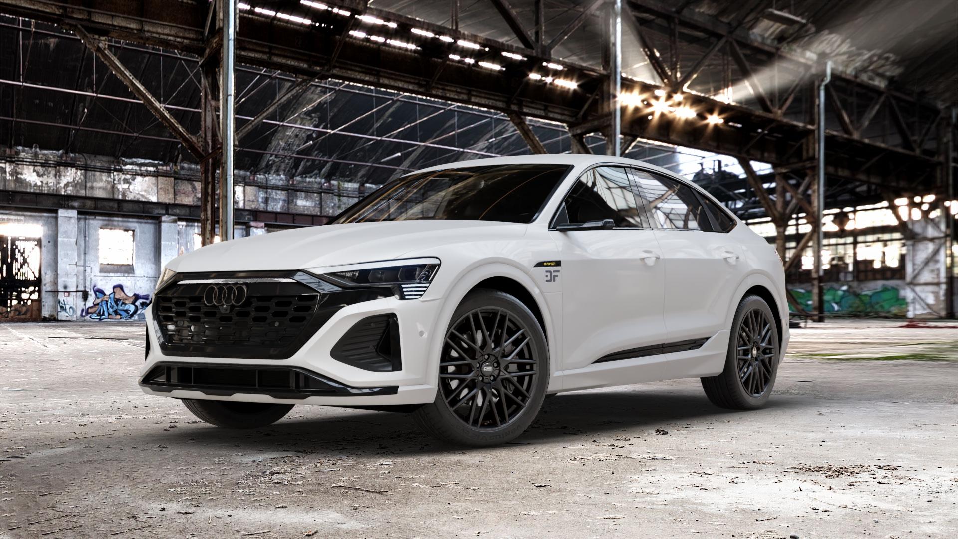 CMS C25 Matt Black Felge mit Reifen schwarz in 21Zoll Winterfelge Alufelge auf weissem Audi Q8 Sportback Typ GE ⬇️ mit 15mm Tieferlegung ⬇️ Old Industrial Hall_max_5300mm_2024 Frontansicht_1