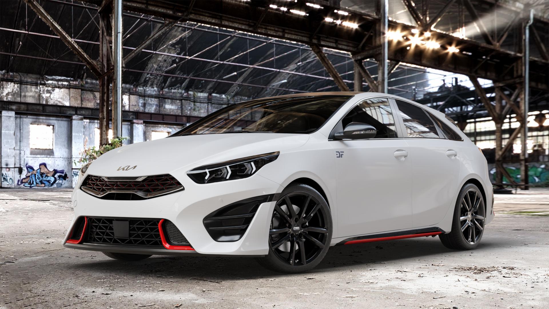 CMS C27 Complete Black Gloss Felge mit Reifen schwarz in 18Zoll Winterfelge Alufelge auf weissem Kia ProCeed Typ CD Facelift Pro Cee d ⬇️ mit 15mm Tieferlegung ⬇️ Old Industrial Hall_max_4400mm_2024 Frontansicht_1