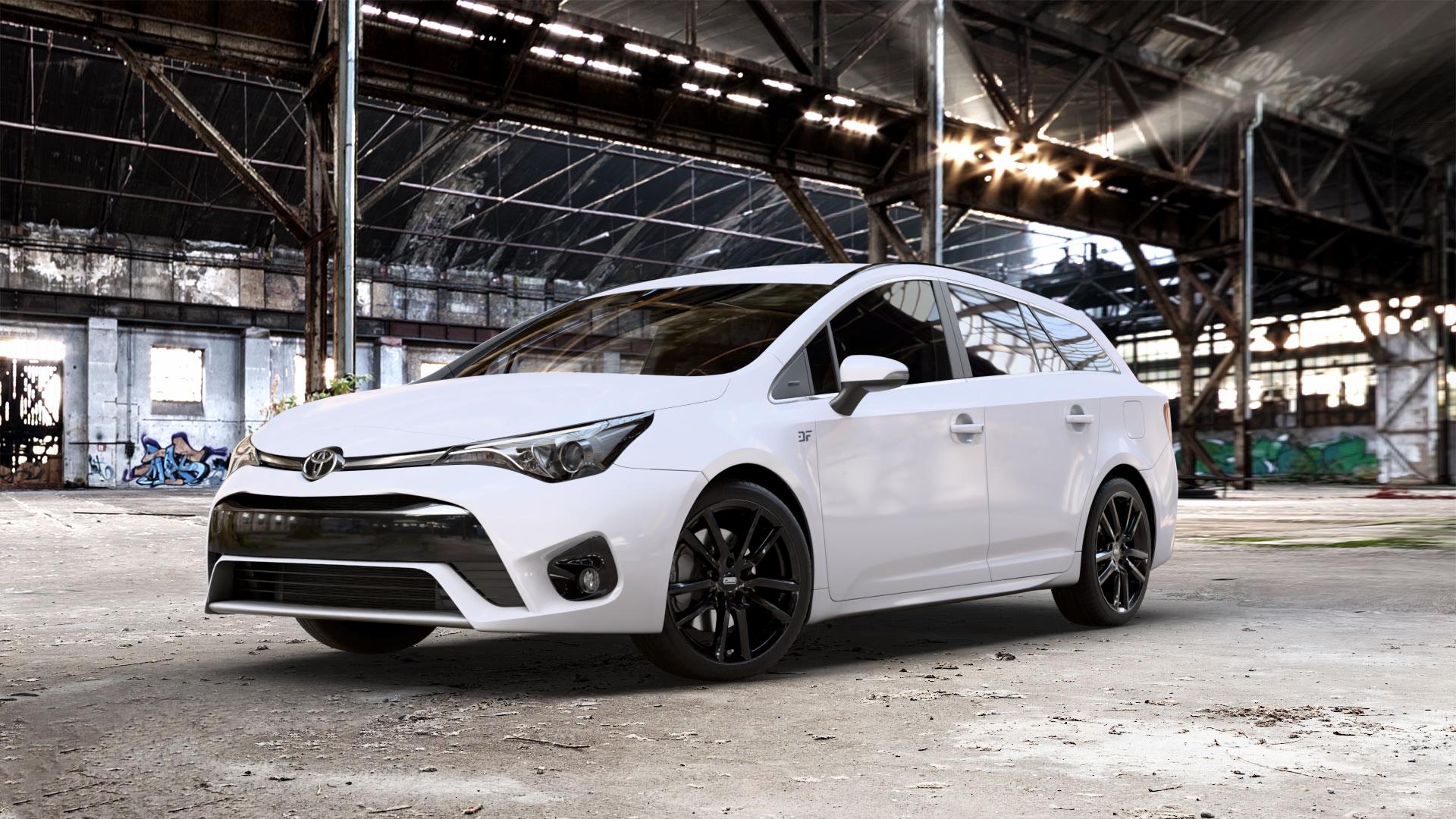 CMS C27 Complete Black Gloss Felge mit Reifen schwarz in 18Zoll Winterfelge Alufelge auf weissem Toyota Avensis Combi Typ T27 Facelift 15-> ⬇️ mit 15mm Tieferlegung ⬇️ Old Industrial Hall_max_5300mm_2024 Frontansicht_1