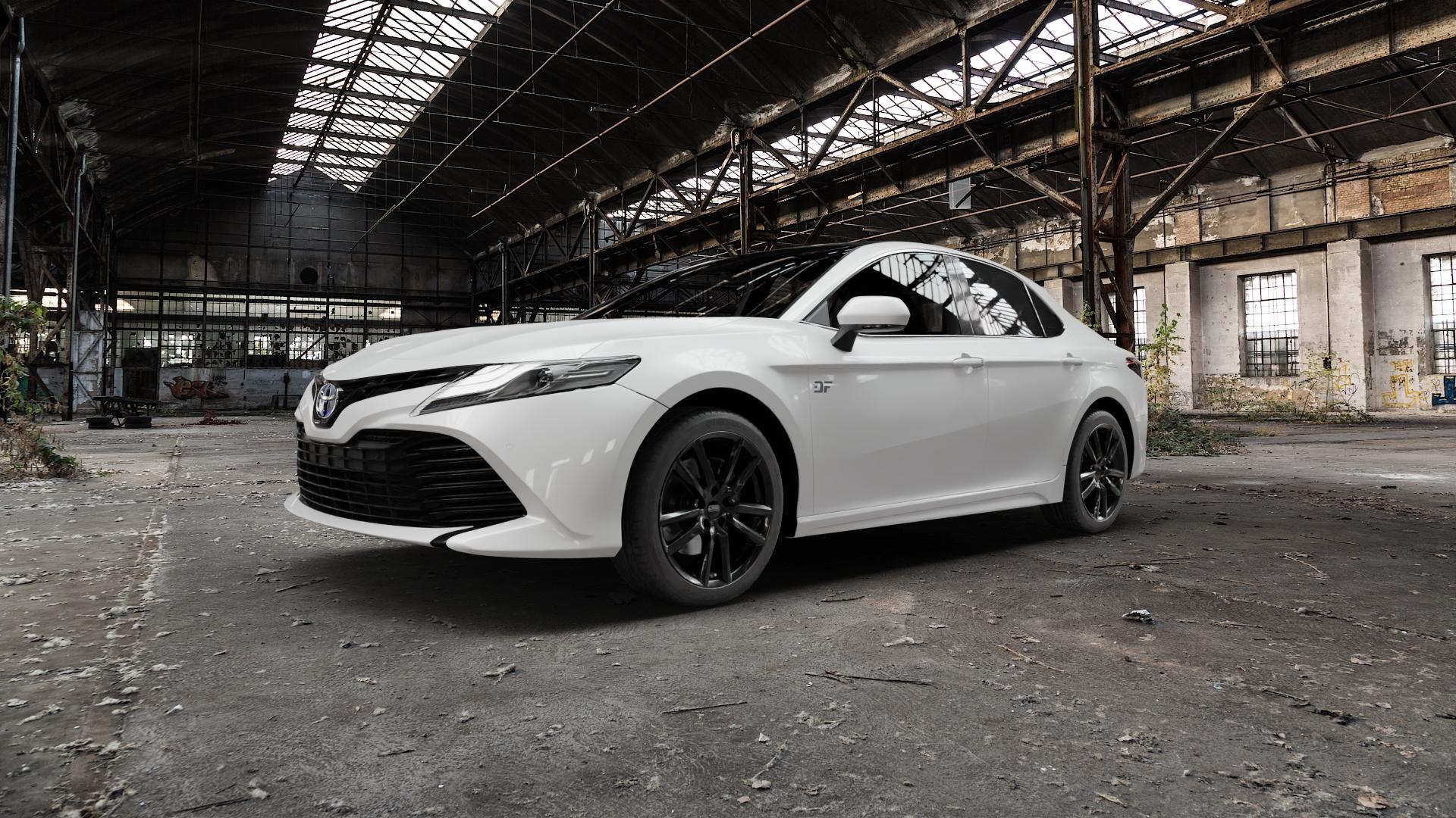 CMS C27 Complete Black Gloss Felge mit Reifen schwarz in 18Zoll Winterfelge Alufelge auf weissem Toyota Camry Typ XV7(EU,M) ⬇️ mit 15mm Tieferlegung ⬇️ Old Industrial Hall_max5000mm_2022 Frontansicht_1
