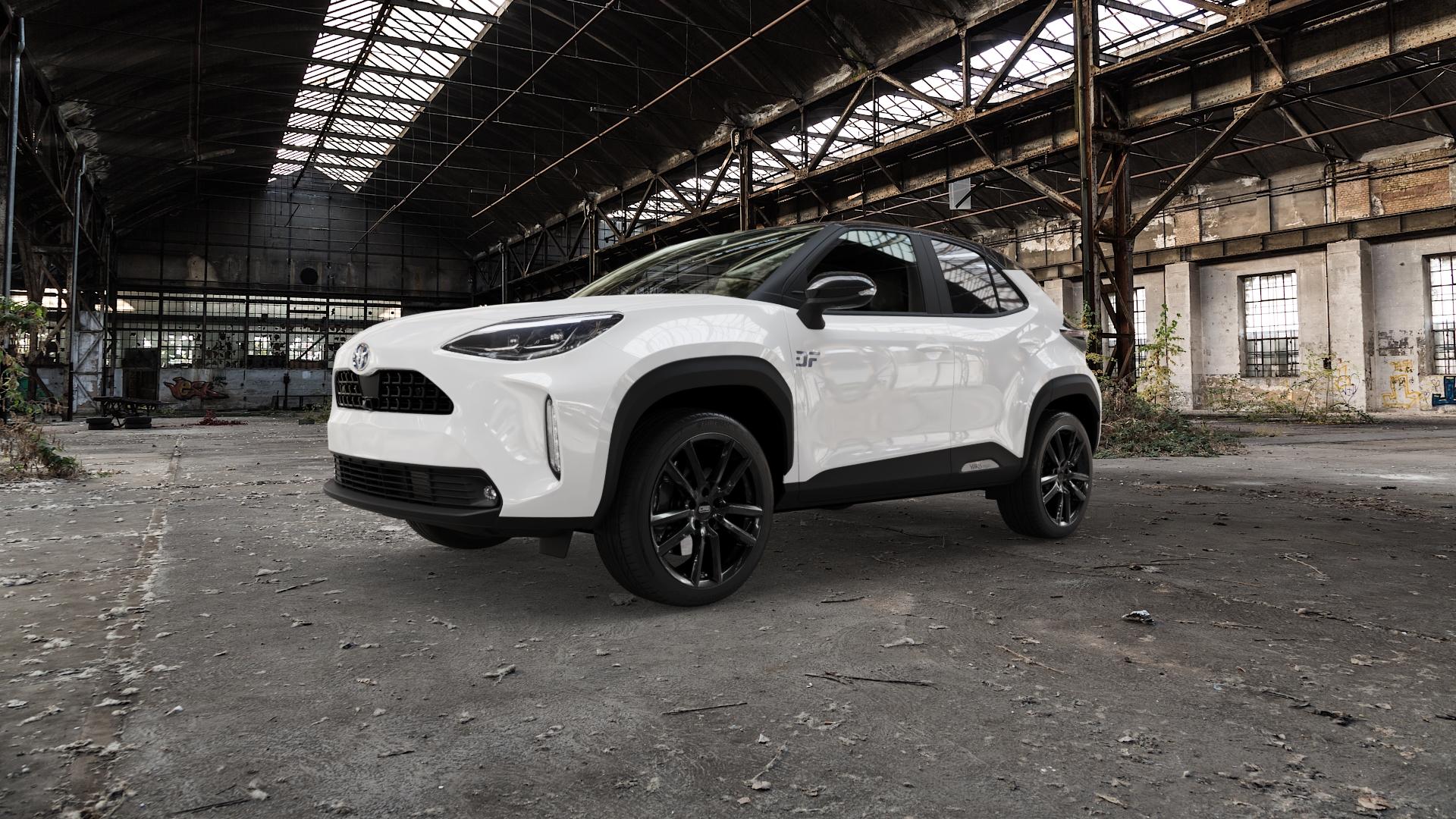 CMS C27 Complete Black Gloss Felge mit Reifen schwarz in 18Zoll Winterfelge Alufelge auf weissem Toyota Yaris Cross Typ XPB1F(M) IV XPB1F XPB1F(EUM)-TGRE ⬇️ mit 15mm Tieferlegung ⬇️ Old Industrial Hall_max5000mm_2022 Frontansicht_1