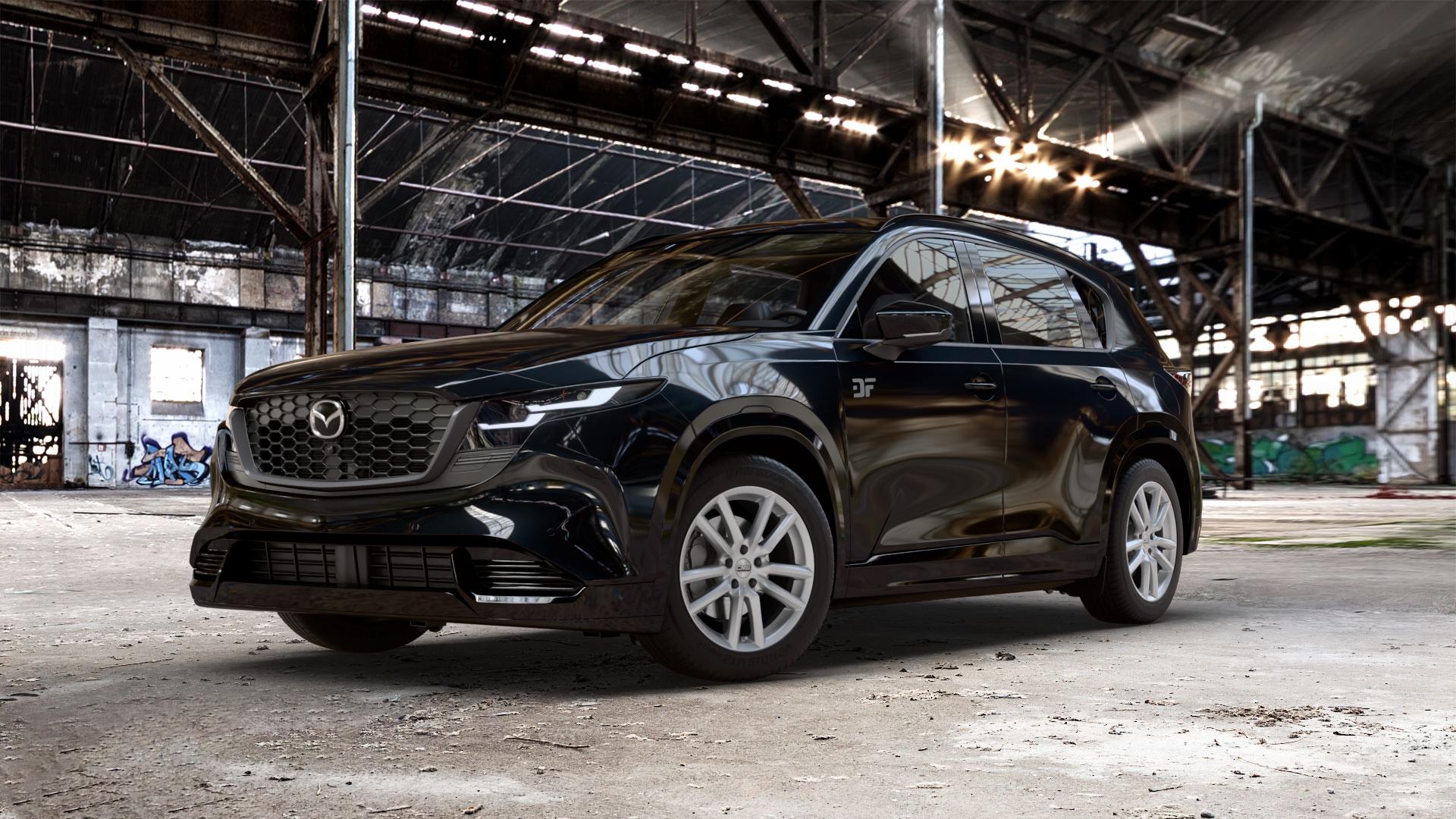 CMS C27 Racing Silver Felge mit Reifen silber in 18Zoll Winterfelge Alufelge auf metallic schwarzem Mazda CX-5 Typ KM01 CX ⬇️ mit 15mm Tieferlegung ⬇️ Old Industrial Hall_max_5300mm_2024 Frontansicht_1
