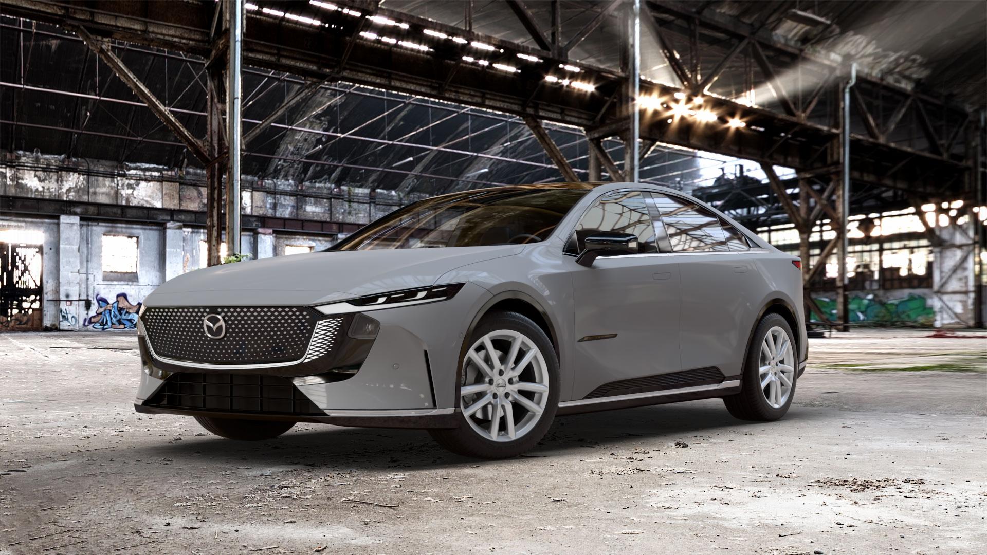 CMS C27 Racing Silver Felge mit Reifen silber in 18Zoll Winterfelge Alufelge auf schwarzem Mazda 6e (GN) 0,0l 60kW (82 PS) 100kW (136 6 ⬇️ mit 15mm Tieferlegung ⬇️ Old Industrial Hall_max_5300mm_2024 Frontansicht_1