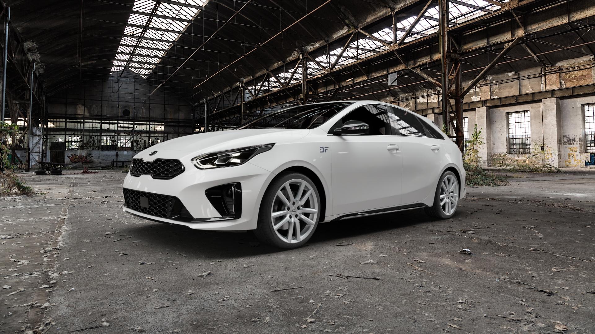 CMS C27 Racing Silver Felge mit Reifen silber in 18Zoll Winterfelge Alufelge auf weissem Kia ProCeed Typ CD ⬇️ mit 15mm Tieferlegung ⬇️ Old Industrial Hall_max5000mm_2022 Frontansicht_1