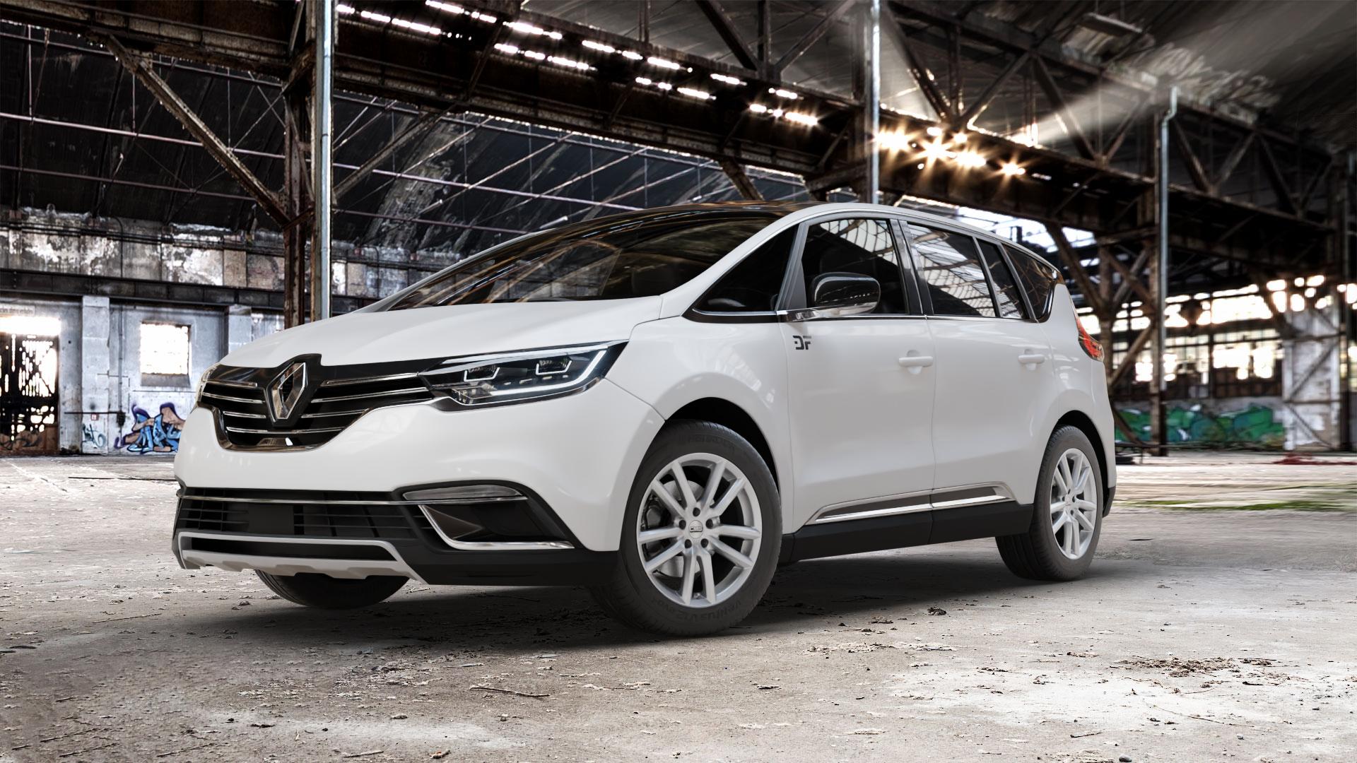CMS C27 Racing Silver Felge mit Reifen silber in 18Zoll Winterfelge Alufelge auf weissem Renault Espace V Typ RFC Facelift ⬇️ mit 15mm Tieferlegung ⬇️ Old Industrial Hall_max_5300mm_2024 Frontansicht_1