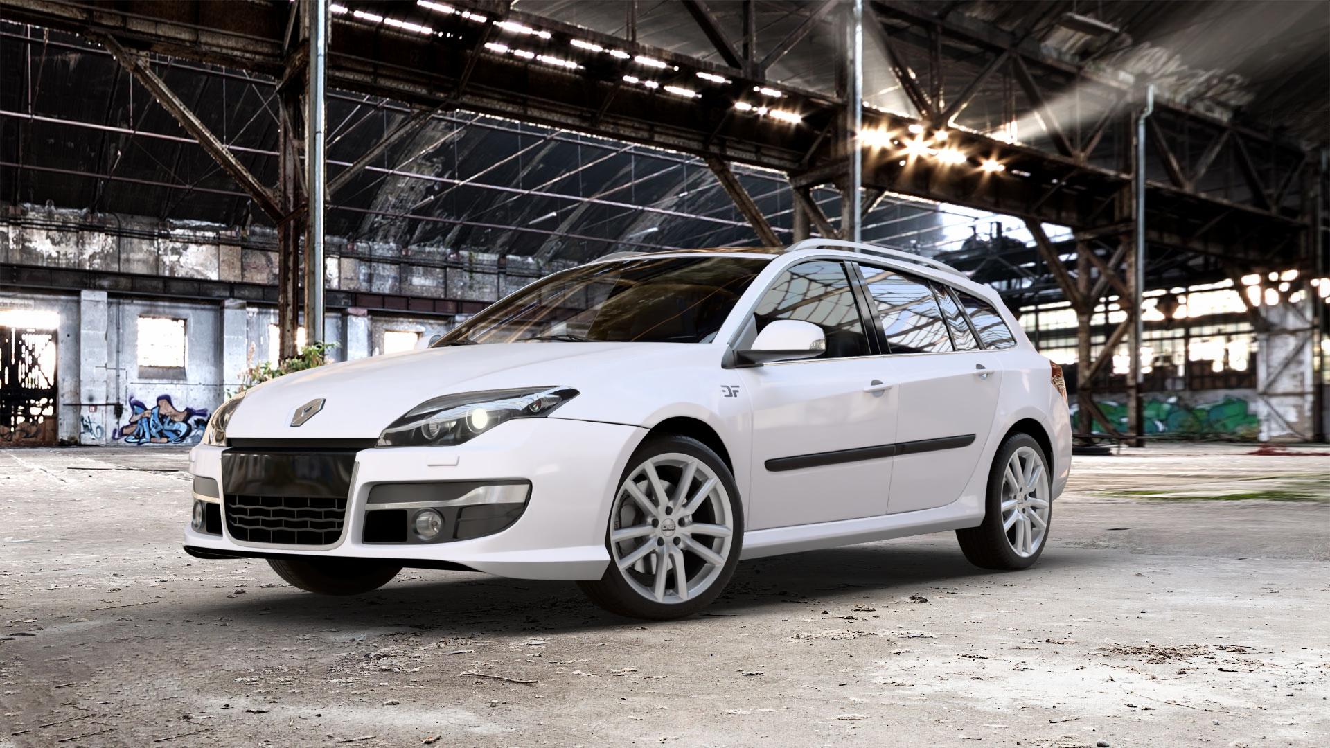 CMS C27 Racing Silver Felge mit Reifen silber in 18Zoll Winterfelge Alufelge auf weissem Renault Laguna III Grandtour Typ T ⬇️ mit 15mm Tieferlegung ⬇️ Old Industrial Hall_max_5300mm_2024 Frontansicht_1