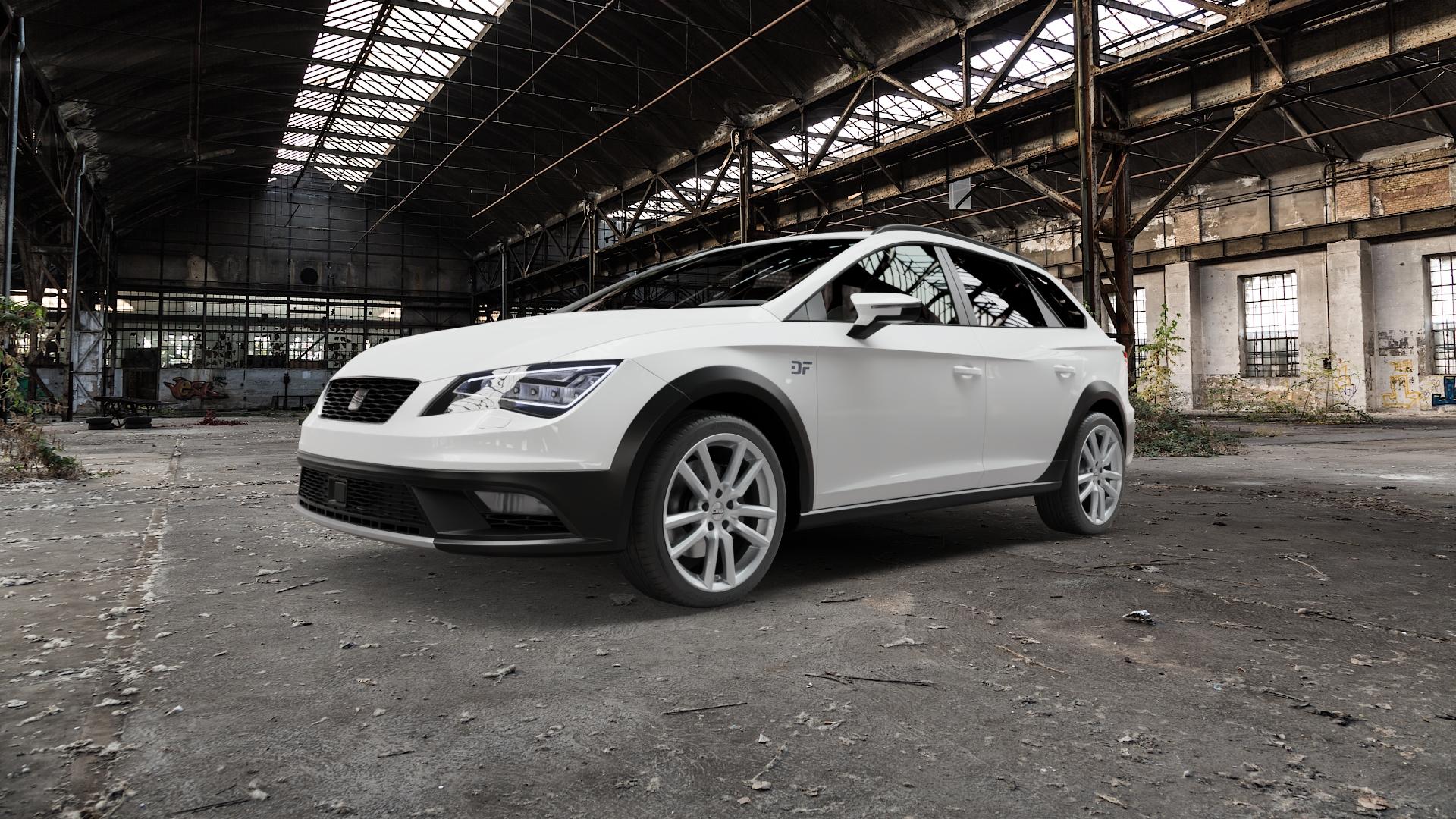 CMS C27 Racing Silver Felge mit Reifen silber in 18Zoll Winterfelge Alufelge auf weissem Seat Leon Typ 5F X-Perience ⬇️ mit 15mm Tieferlegung ⬇️ Old Industrial Hall_max5000mm_2022 Frontansicht_1