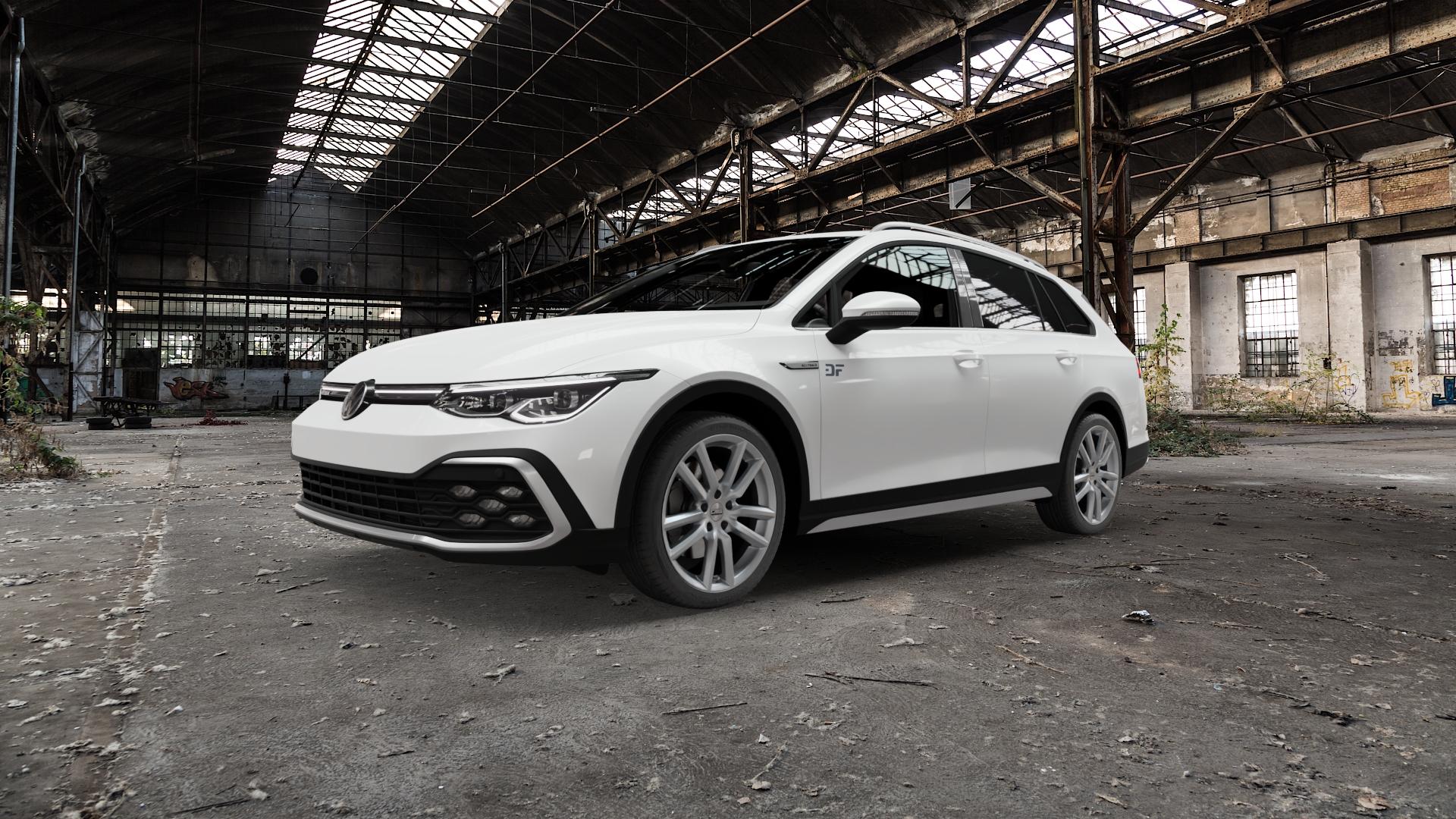 CMS C27 Racing Silver Felge mit Reifen silber in 18Zoll Winterfelge Alufelge auf weissem Volkswagen (VW) Golf 8 Variant Alltrack 2,0l TDI 4Motion 147kW (200 PS) ⬇️ mit 15mm Tieferlegung ⬇️ Old Industrial Hall_max5000mm_2022 Frontansicht_1