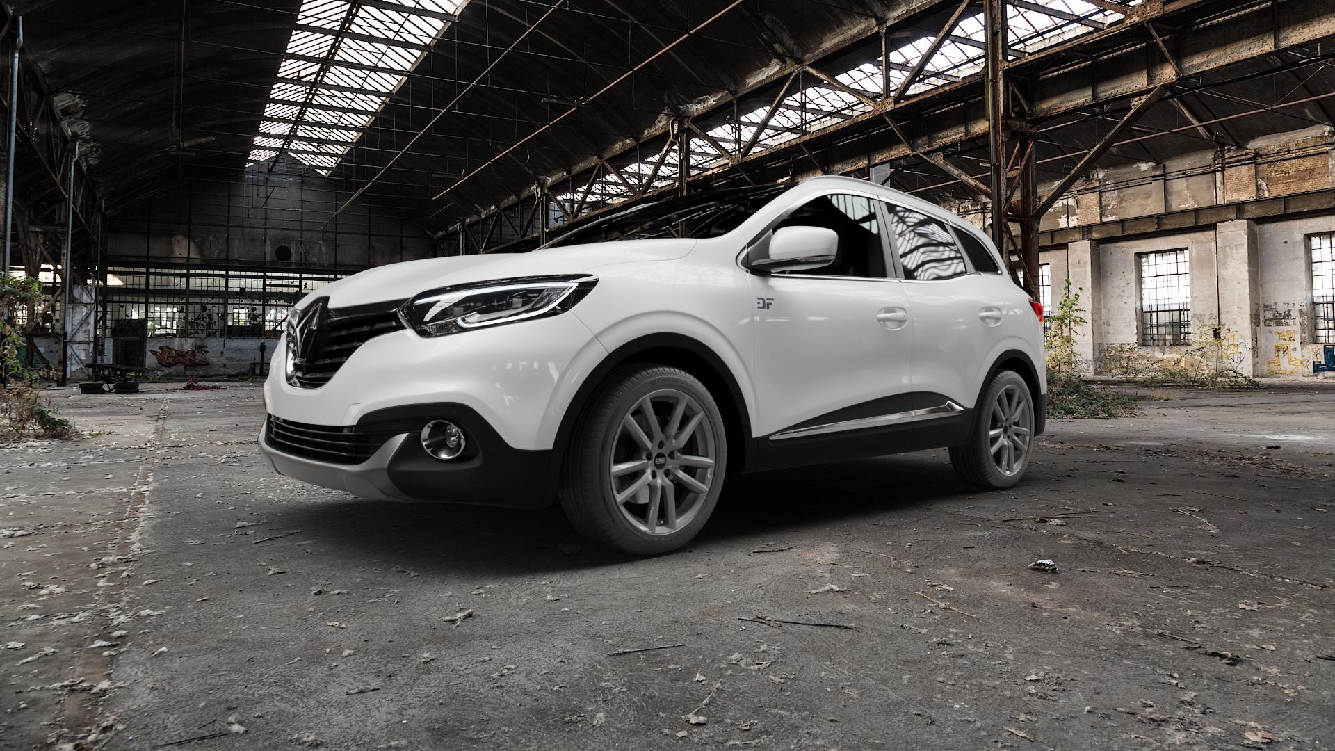 CMS C27 Titan Gloss Felge mit Reifen grau in 18Zoll Alufelge auf weissem Renault Kadjar Typ RFE ⬇️ mit 15mm Tieferlegung ⬇️ Old Industrial Hall_max5000mm_2022 Frontansicht_1