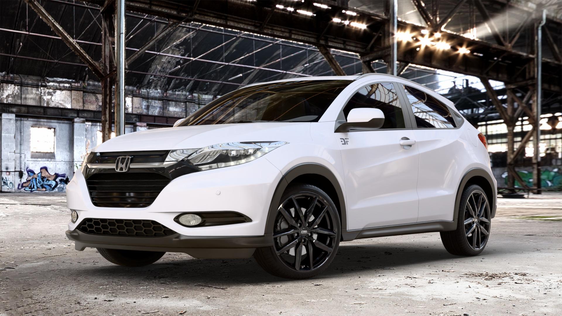 CMS C28 Complete Black Gloss Felge mit Reifen schwarz in 19Zoll Winterfelge Alufelge auf weissem Honda HR-V II (RU) ⬇️ mit 15mm Tieferlegung ⬇️ Old Industrial Hall_max_4400mm_2024 Frontansicht_1