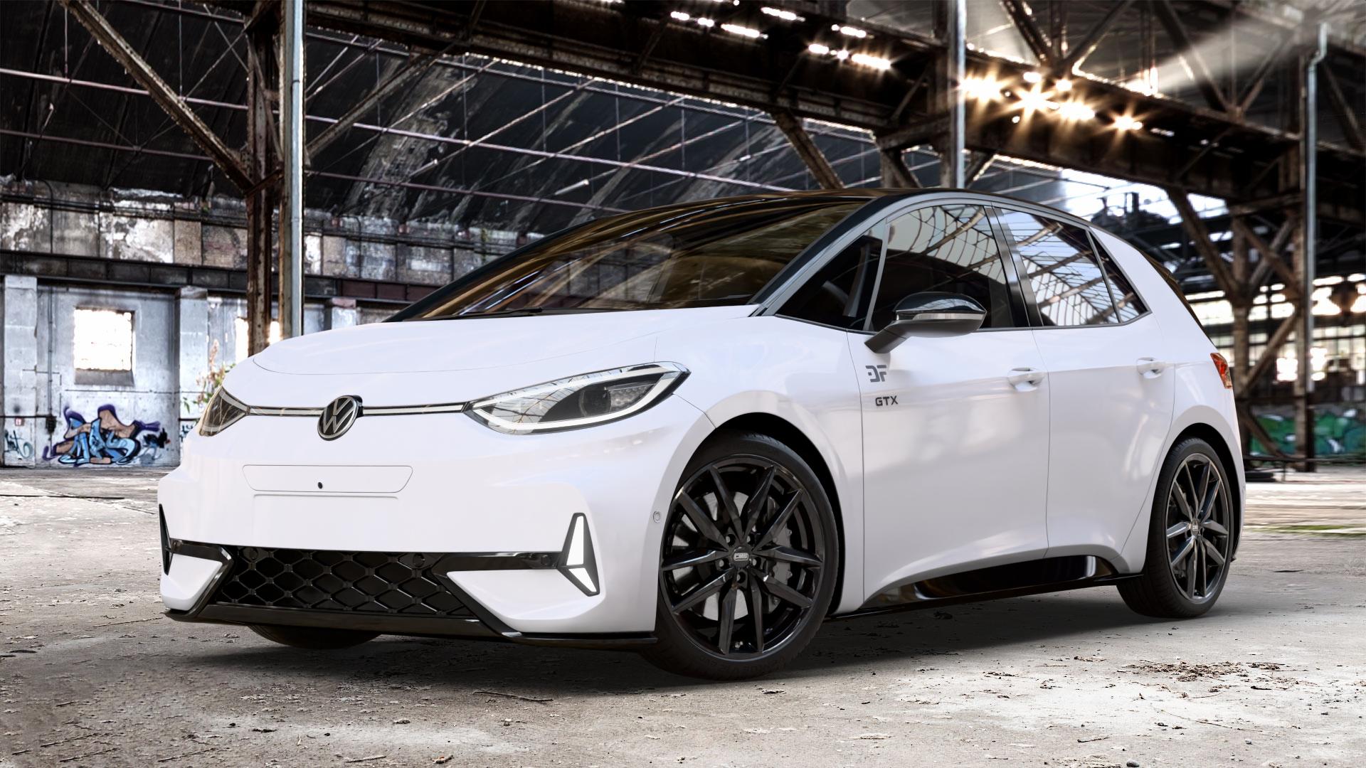 CMS C28 Complete Black Gloss Felge mit Reifen schwarz in 20Zoll Winterfelge Alufelge auf weissem Volkswagen (VW) ID.3 GTX 0,0l 89kW (210 KW) (121 PS) Performance (240 ⬇️ mit 15mm Tieferlegung ⬇️ Old Industrial Hall_max_4400mm_2024 Frontansicht_1