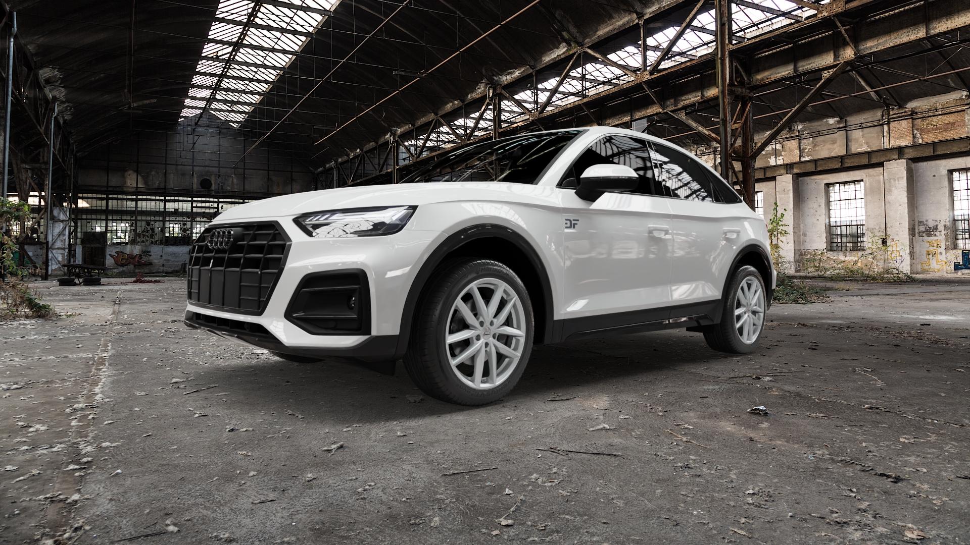 CMS C28 Racing Silver Felge mit Reifen silber in 19Zoll Winterfelge Alufelge auf weissem Audi Q5 II Typ FY Sportback ⬇️ mit 15mm Tieferlegung ⬇️ Old Industrial Hall_max5000mm_2022 Frontansicht_1