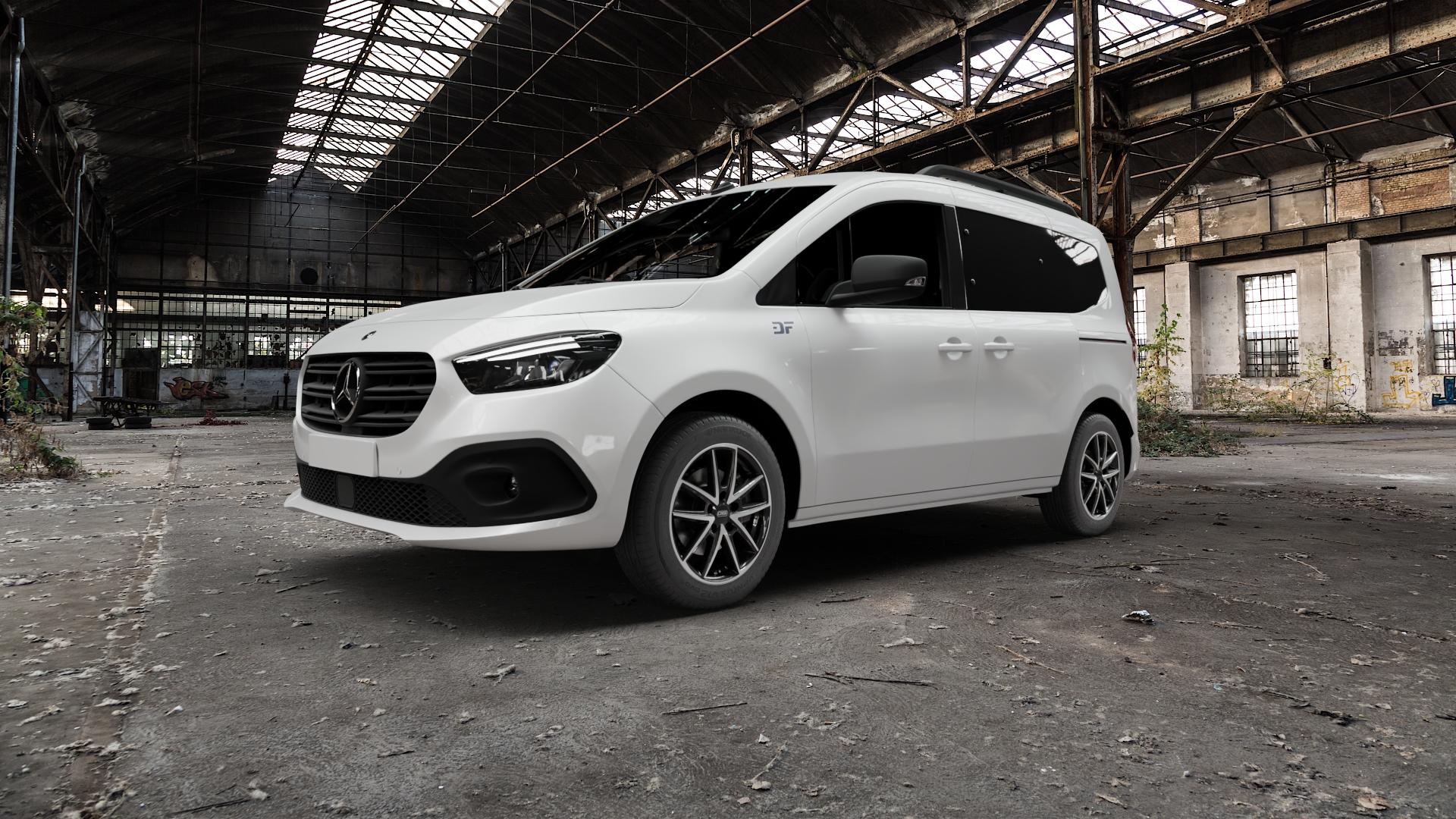 CMS C30 Diamond Black Gloss Felge mit Reifen silber schwarz in 16Zoll Winterfelge Alufelge auf weissem Mercedes Citan Tourer Typ W420 ⬇️ mit 15mm Tieferlegung ⬇️ Old Industrial Hall_max5000mm_2022 Frontansicht_1