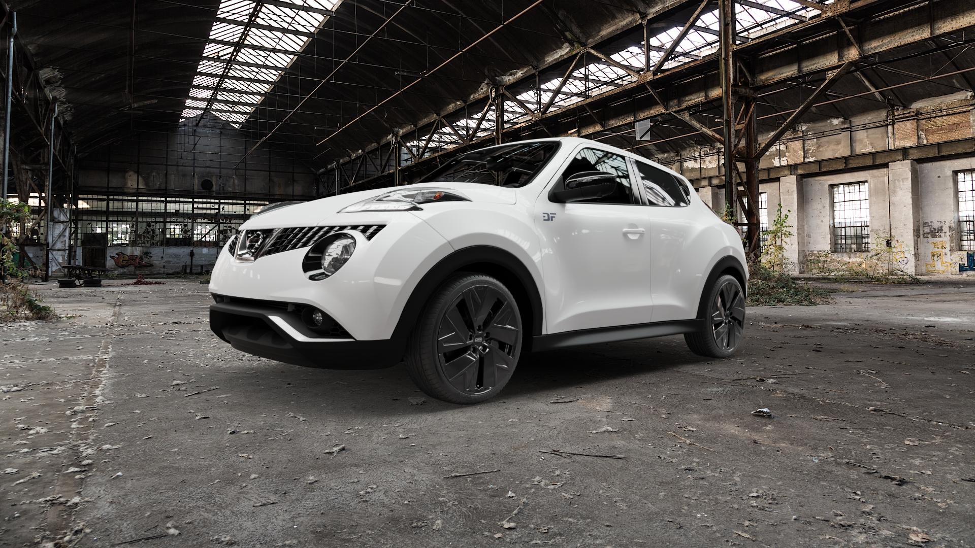 CMS C32-AERO Complete Black Gloss Felge mit Reifen schwarz in 19Zoll Winterfelge Alufelge auf weissem Nissan Juke Typ F15 Facelift ⬇️ mit 15mm Tieferlegung ⬇️ Old Industrial Hall_max5000mm_2022 Frontansicht_1