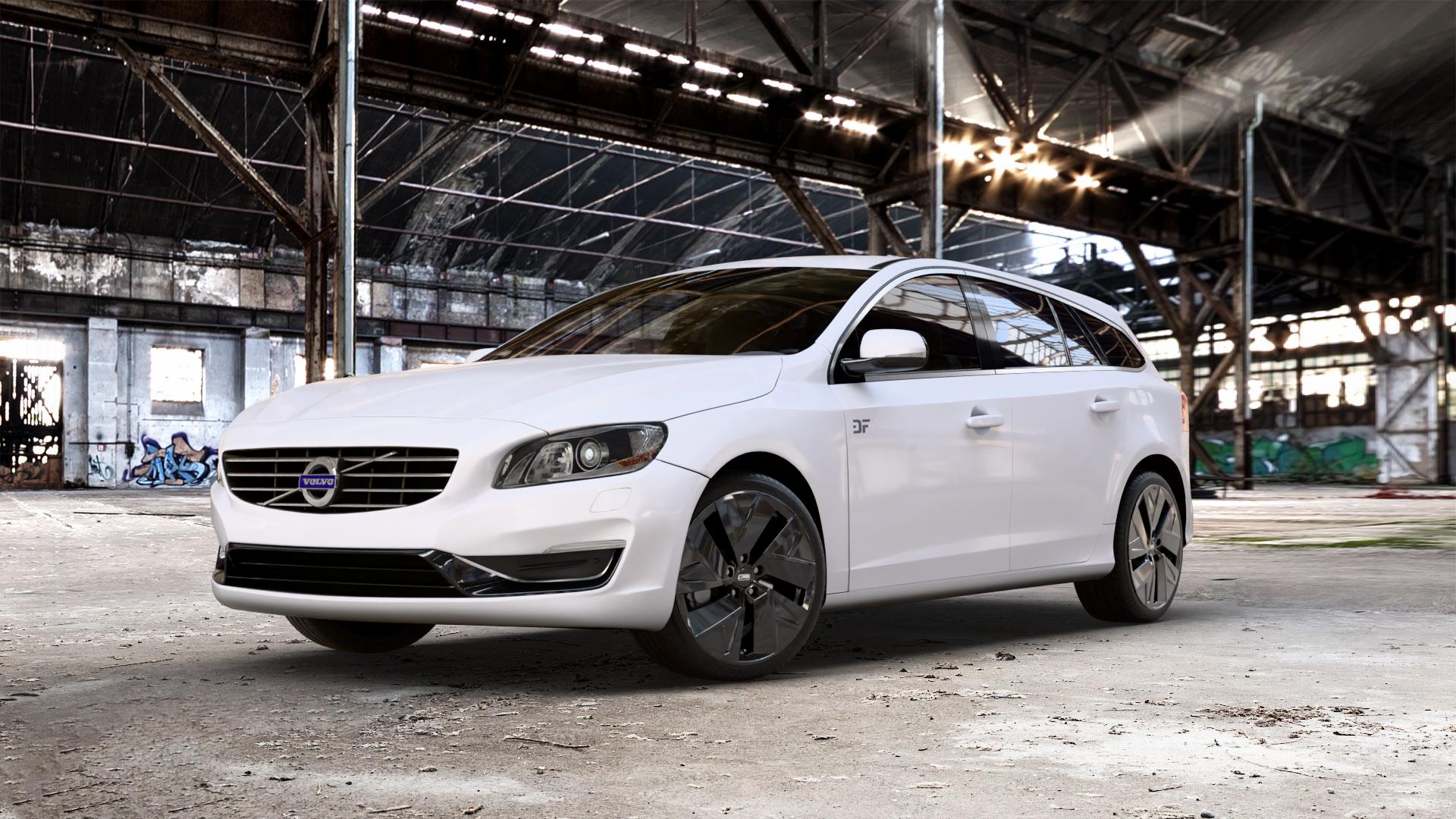 CMS C32-AERO Complete Black Gloss Felge mit Reifen schwarz in 19Zoll Winterfelge Alufelge auf weissem Volvo V60 Typ G ⬇️ mit 15mm Tieferlegung ⬇️ Old Industrial Hall_max_5300mm_2024 Frontansicht_1